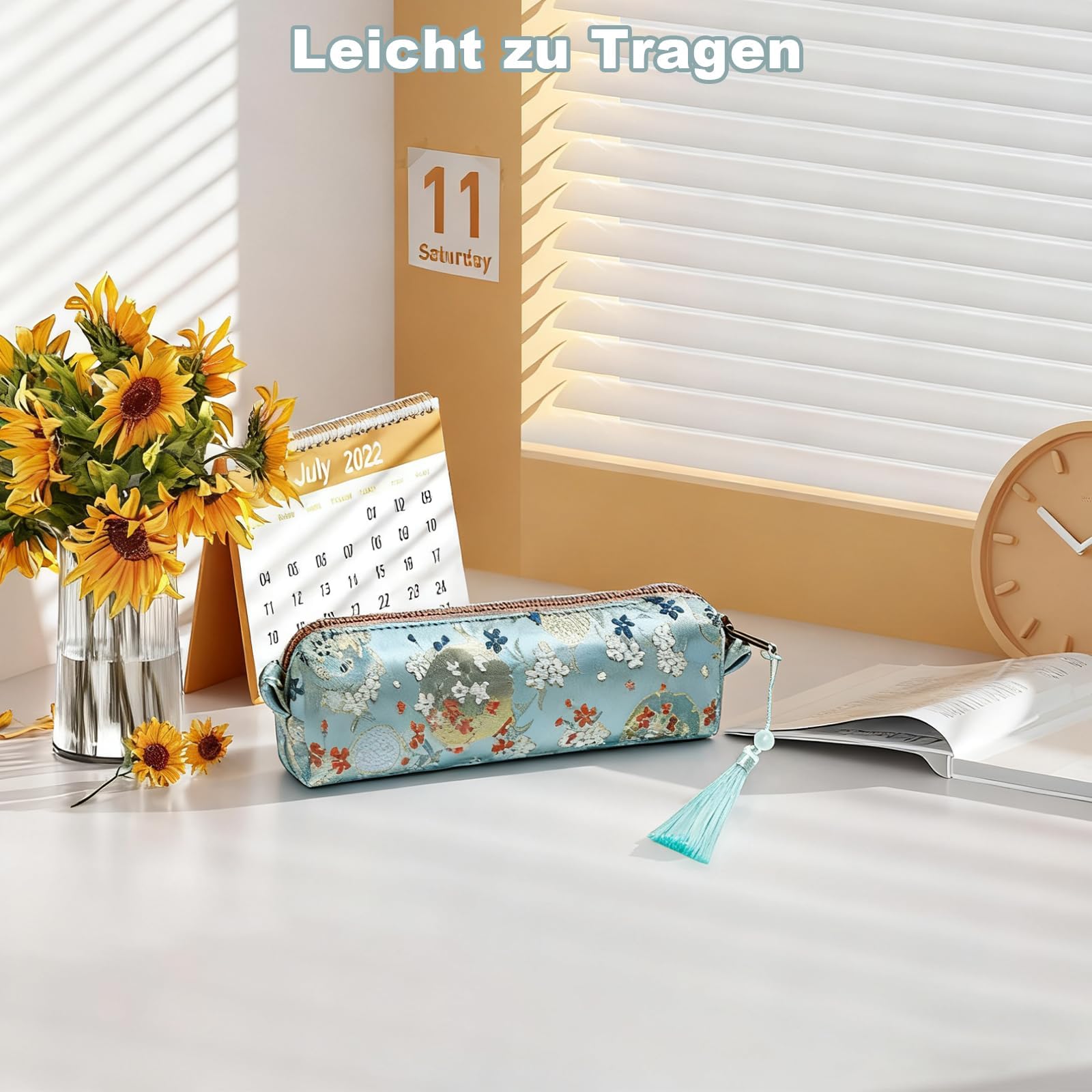 TNSLAND Piórnik w stylu retro, z brokatu, przenośny piórnik z zawieszką w kształcie frędzli, piórnik szkolny dla dorosłych, nastolatków, haftowany zamek błyskawiczny, artykuły piśmiennicze do szkoły