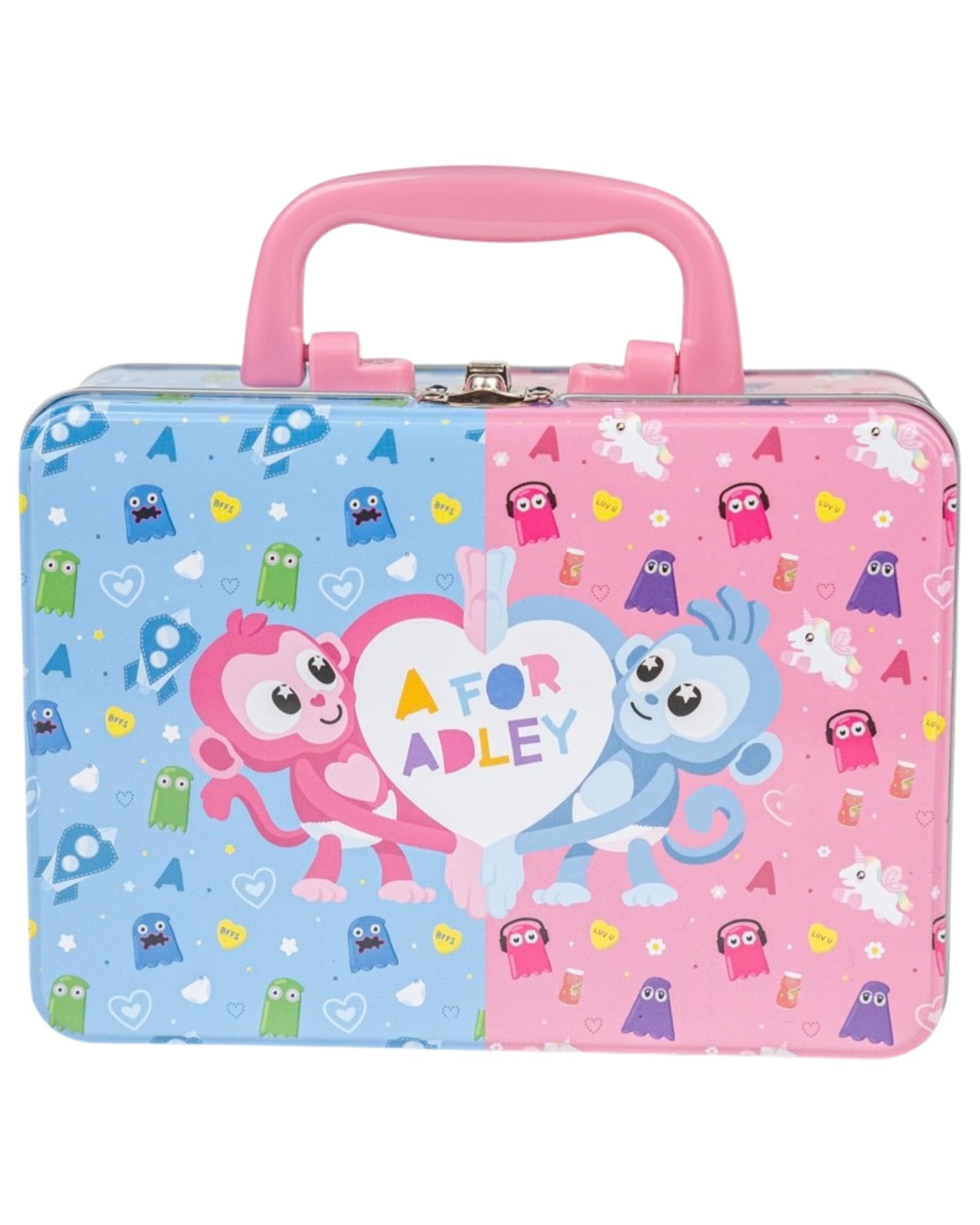 A FOR ADLEY Blue and Pink Baby Monkey Buddies Valentines Carrying Case (w/Valentines Cards)