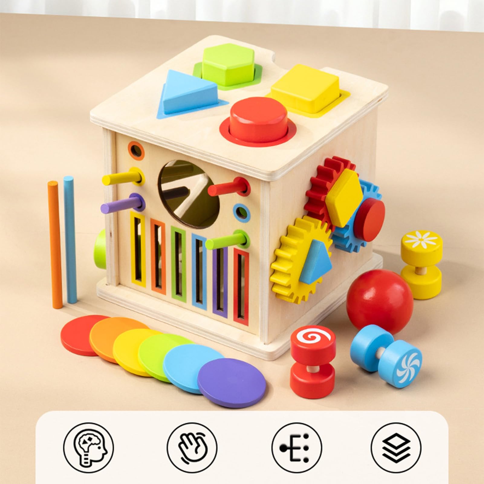 Cubo Attività Giocattolo Educativo Sviluppante In Legno 8 In 1