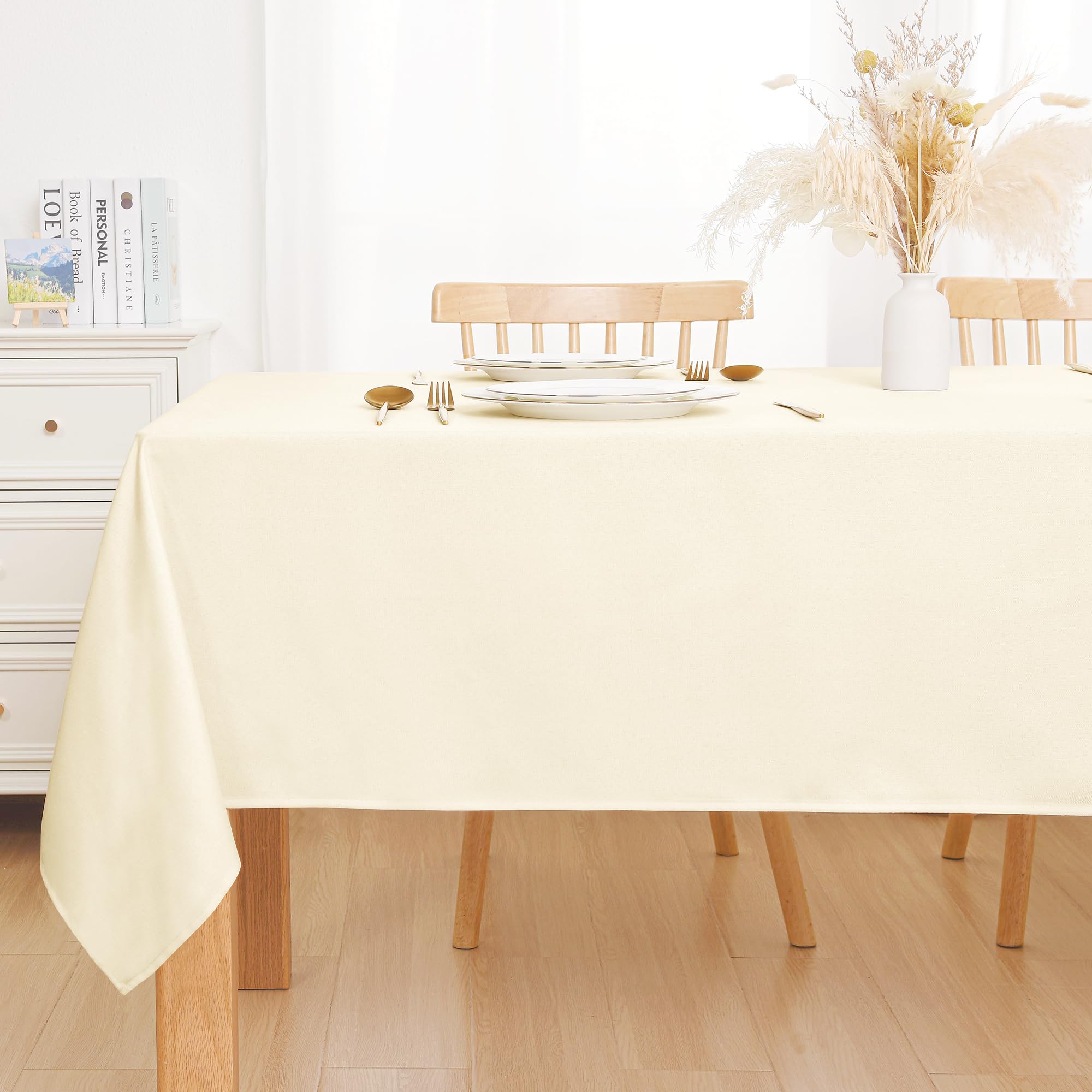 DWCN Tovaglia champagne lavabile, tovaglia da tavola effetto lino 150x300cm, morbida tovaglia da tavolo impermeabile e resistente agli agenti atmosferici per soggiorno, sala da pranzo, giardino