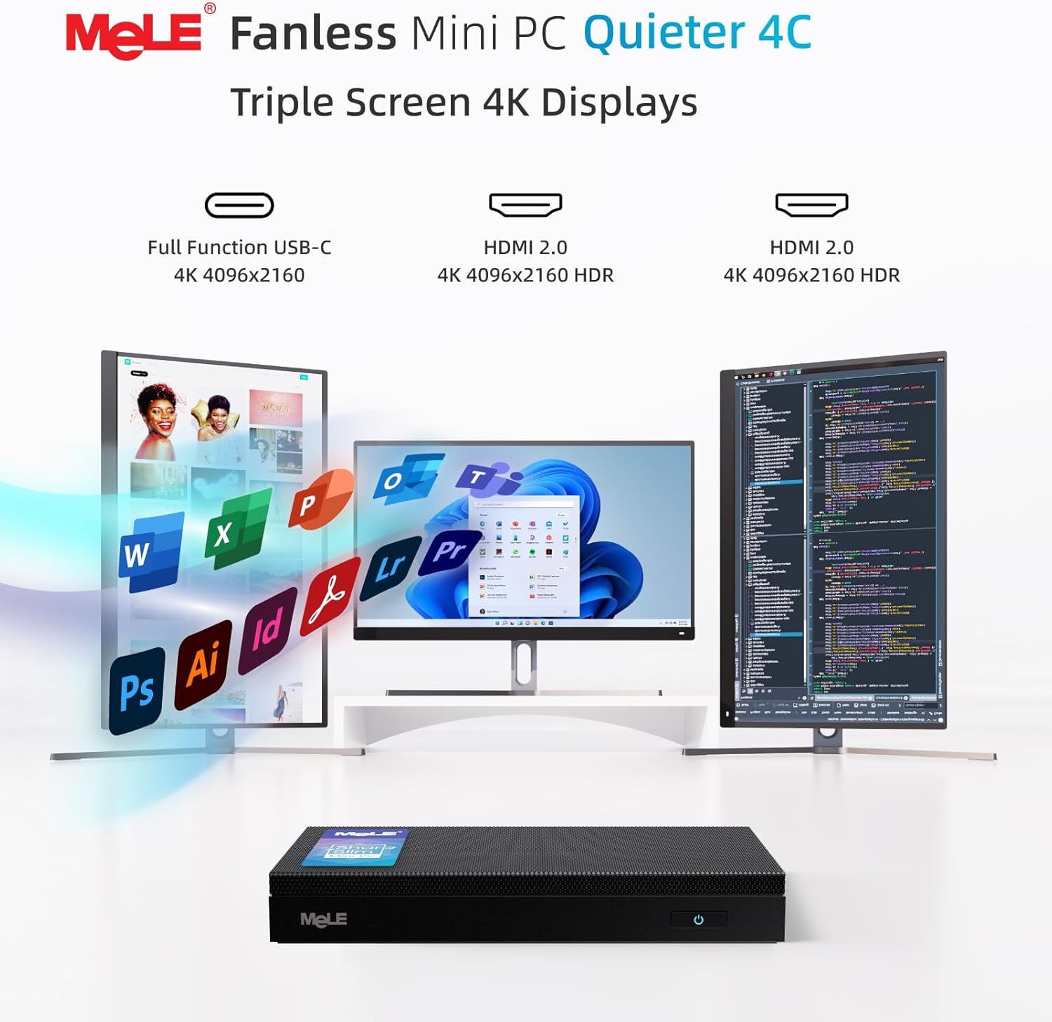 MeLE Quieter4C Fanless Mini PC 16GB RAM 512GB Storage Micro PC Twin Lake N150(up to 3.6GHz) USB-C 2 X HDMI 4K@60 Triple Display Small Form Factor Desktop Computers with VESA Mount for Home/Office - Image 6