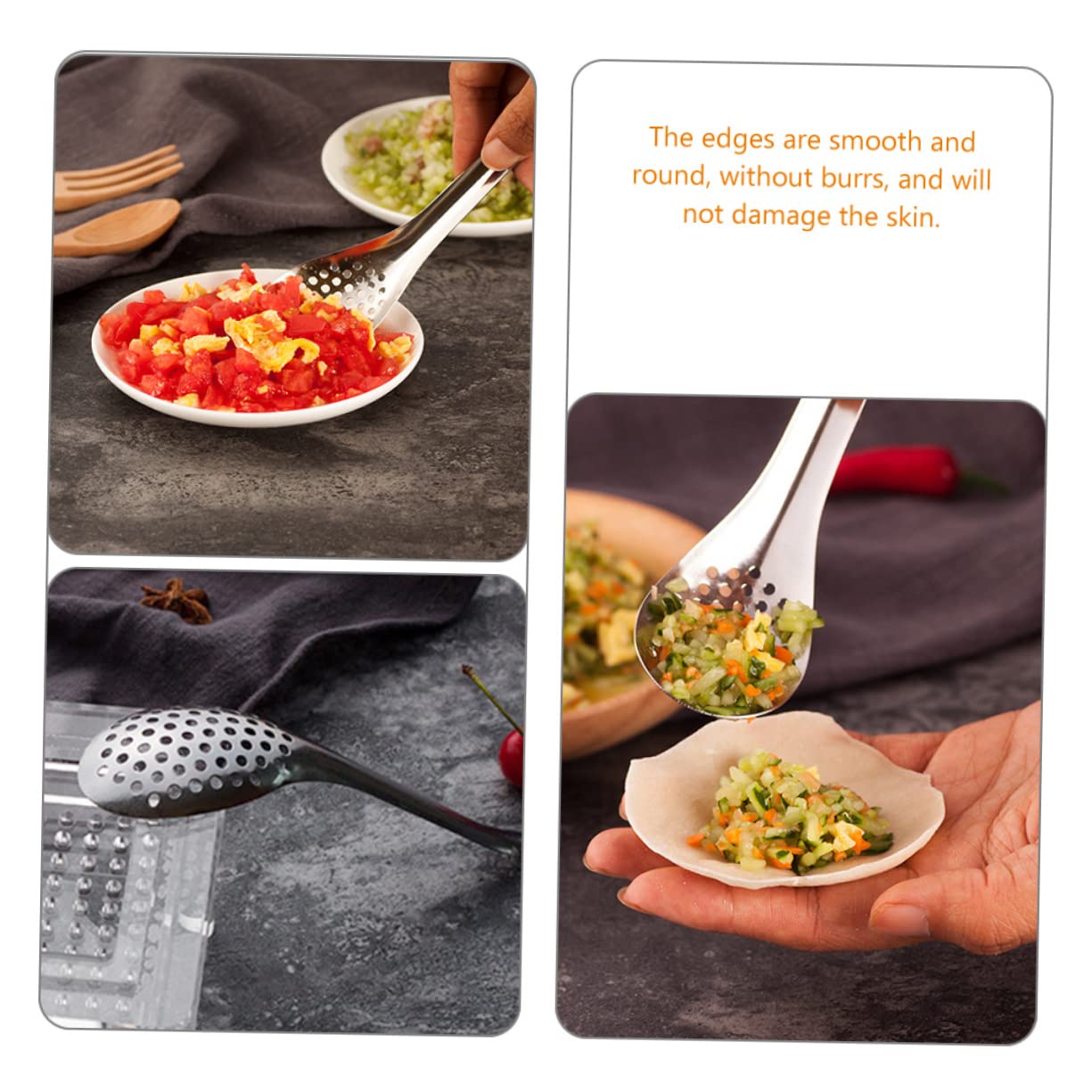 BRIGHTFUFU 4pc Spoon Strainer Set Ergonomic Handle Heavy Duty Stainless Steel for Serving Utensils