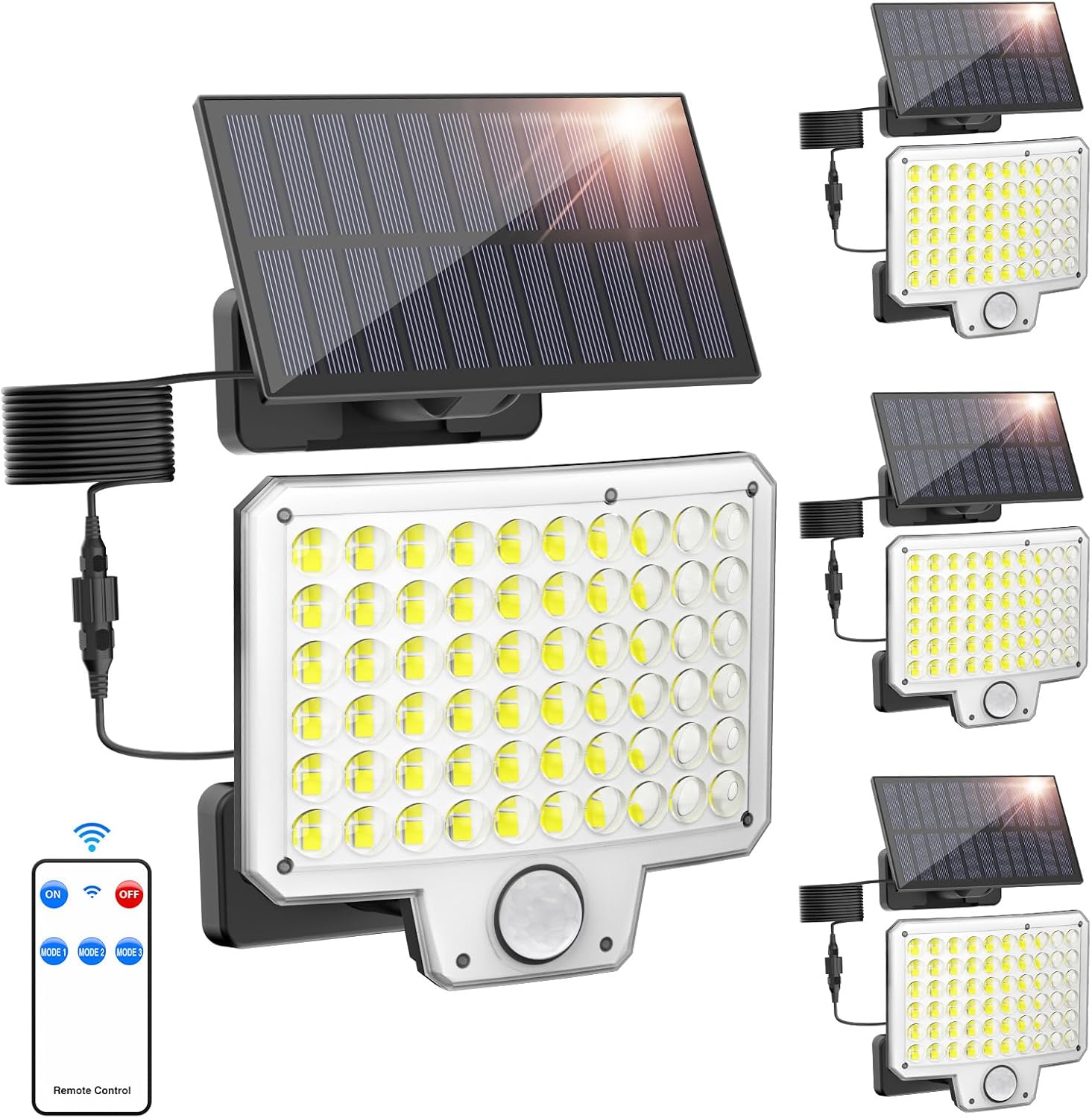 Onforu Solar Lights Outdoor, 240 LED 3000LM Motion Sensor Outdoor Lights with Remote, IP65 Waterproof Solar Flood Light for Outside, Dusk to Dawn Wall Light for Garage, Patio, Yard, 4 Packs