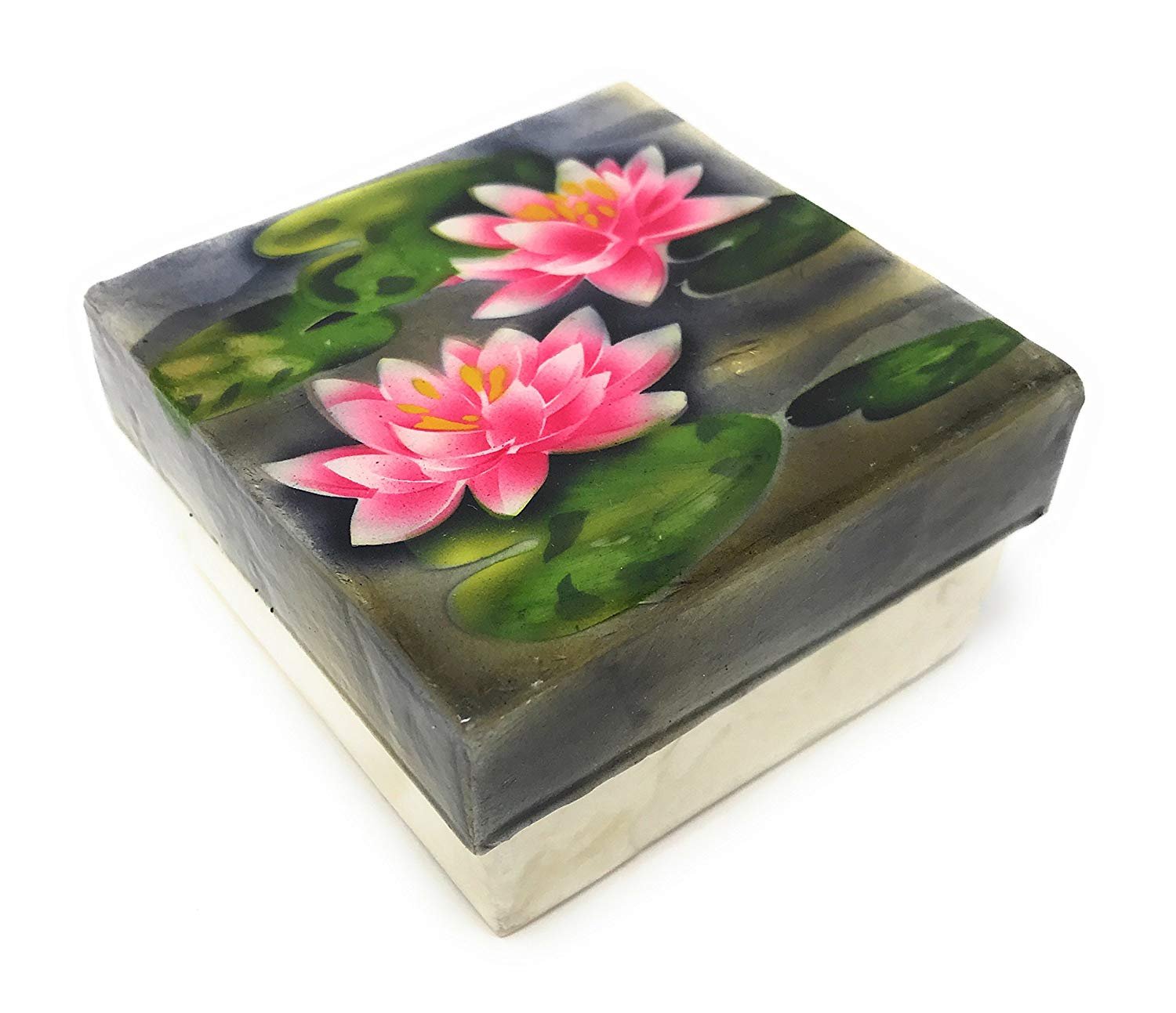 Pink Lotus Flowers Capiz Shell Keepsake Box, 3 Inches X 3 Inches