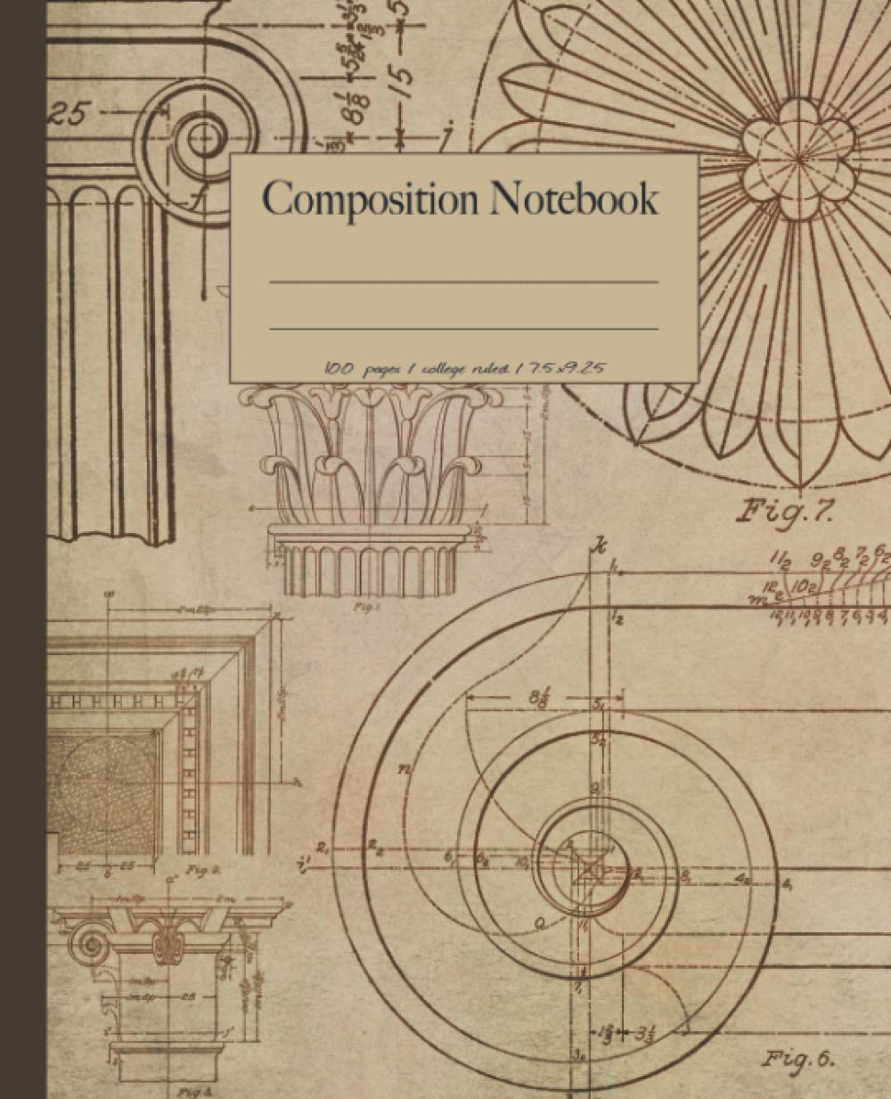 Composition Notebook: college ruled composition notebook with classical architecture themed patent blueprint.
