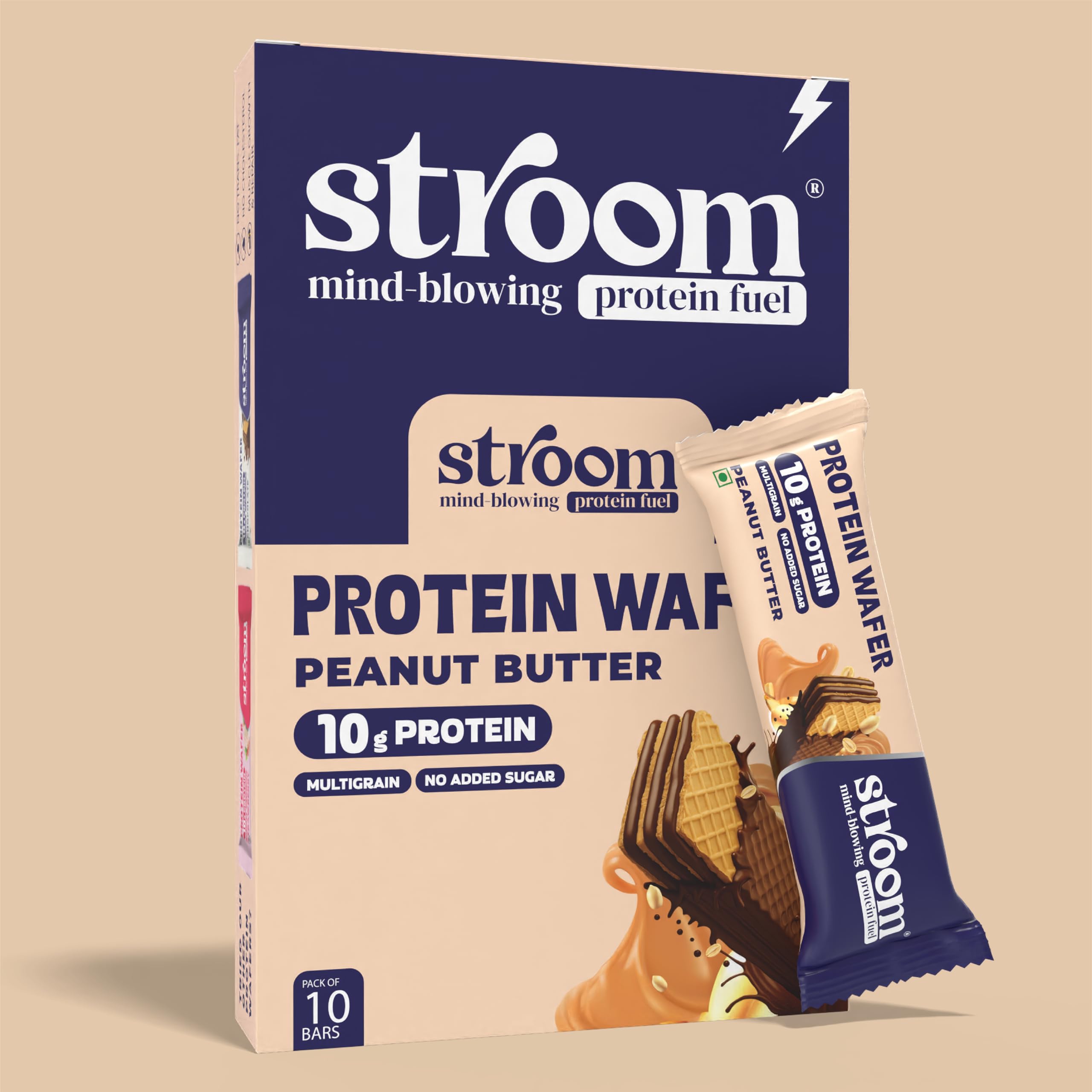 STROOM 10g Peanut Butter Protein Wafers (10 Bars, 40 Grams Each) |100% Vegetarian, No Added Sugar, No Maida & No Palm Oil | Multigrain Crispy Wafer, Gluten-Free, High Fibre | Healthy Snack (400 G)-image-11