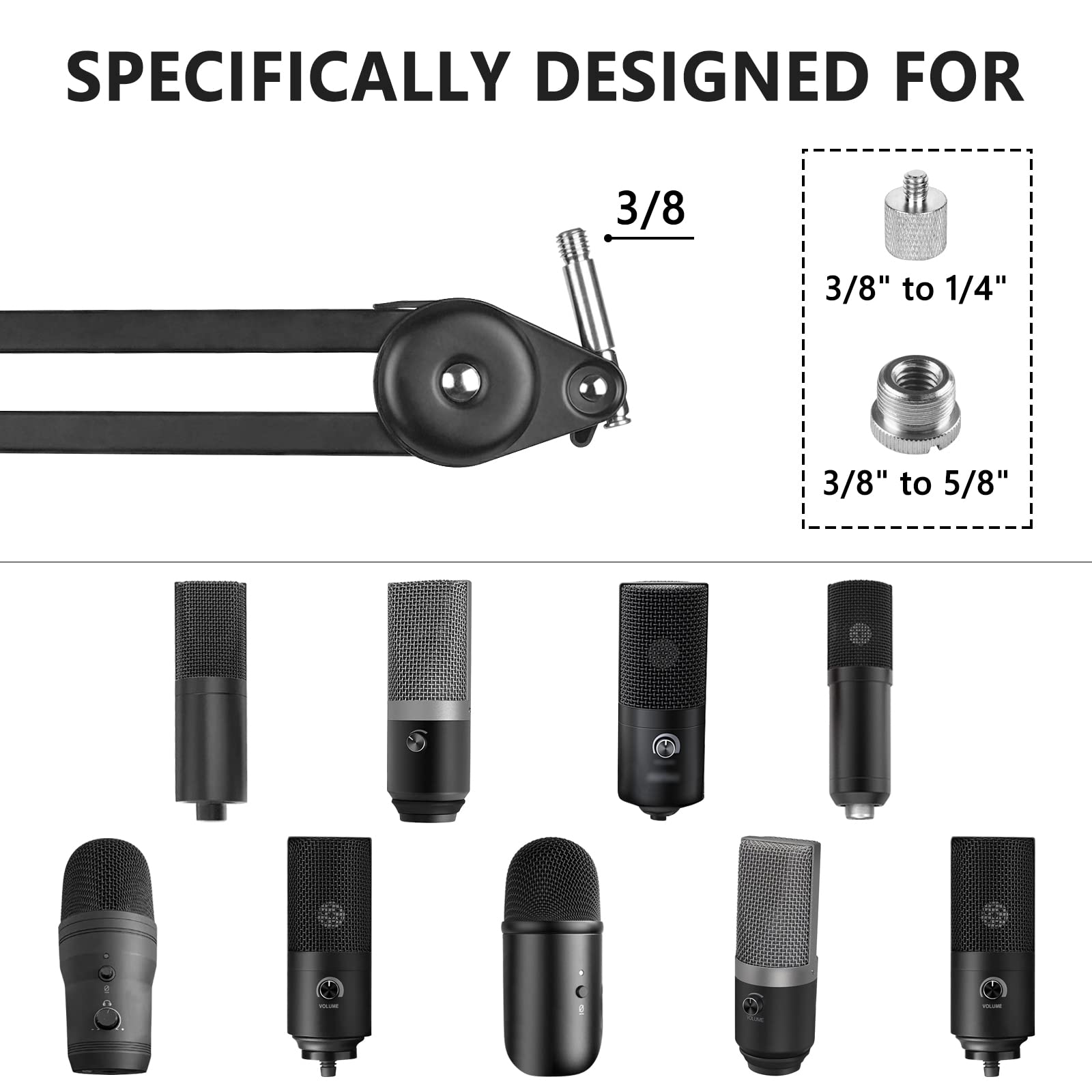 Geekria Bras de Microphone pour créateurs Compatible avec Fifine K669, K670 AmpliGame A6 - Adaptateur de Bras de Micro avec Bride de Table, Support de Suspension, Support de Montage de Bureau