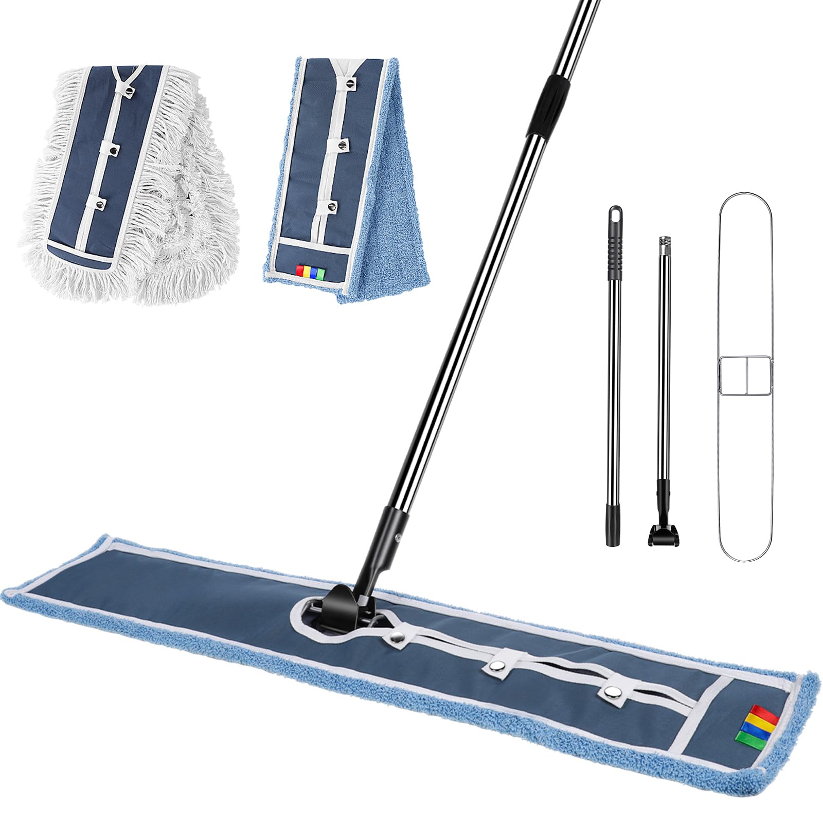 MASTERTOP Industrial Mop, Extra Large Floor Mop with Microfiber & Cotton Pad, Heavy Duty Flat Mops Commercial Dust Mop for Cleaning Office Garage Mall Hotel Home Floors
