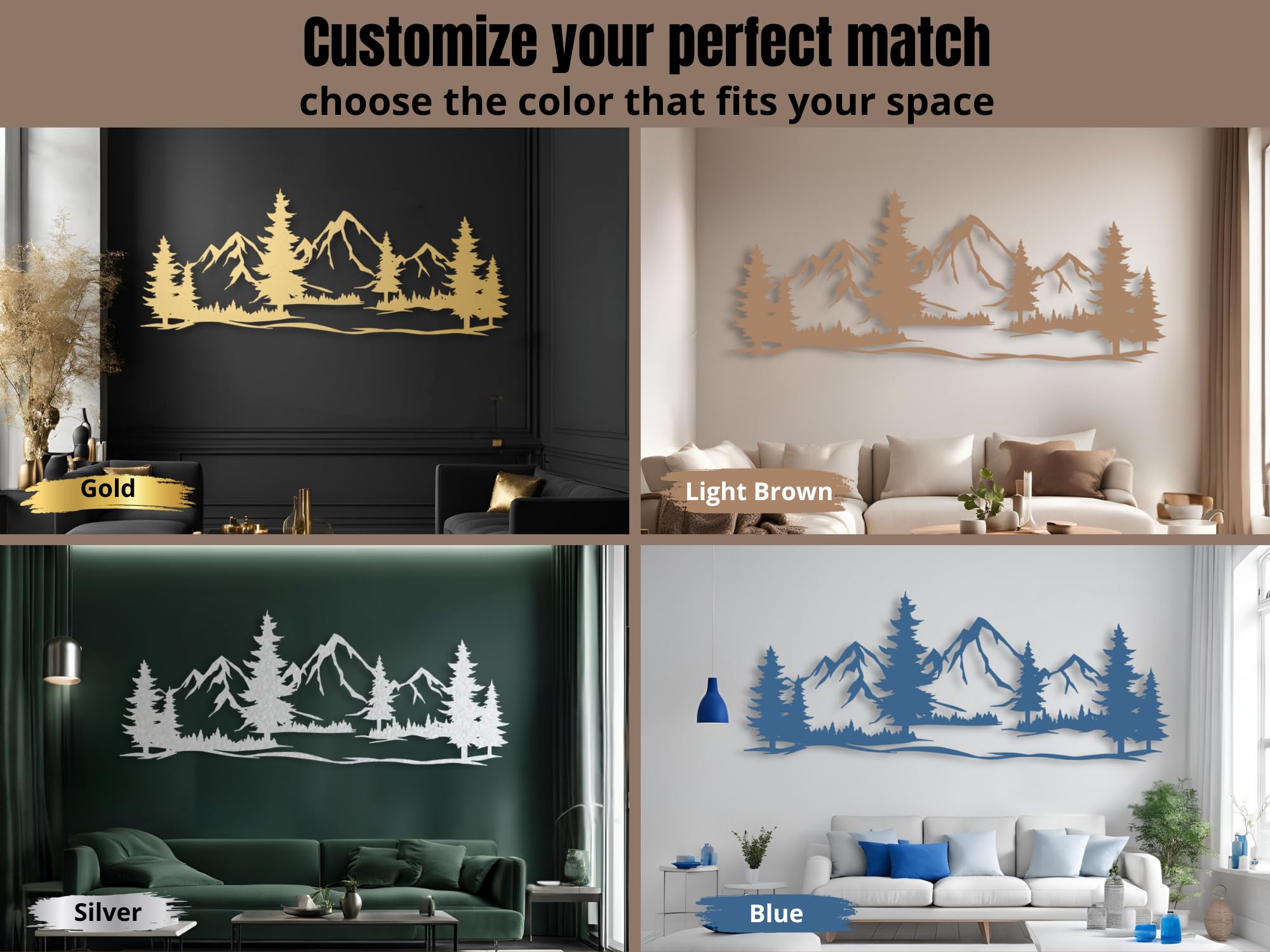 Vailla Tableau Decoration Murale Montagne 3D Deco Murale Salon Salle de Bain Chambre Cadre Décoration Chambre Triptyque Mural Bois