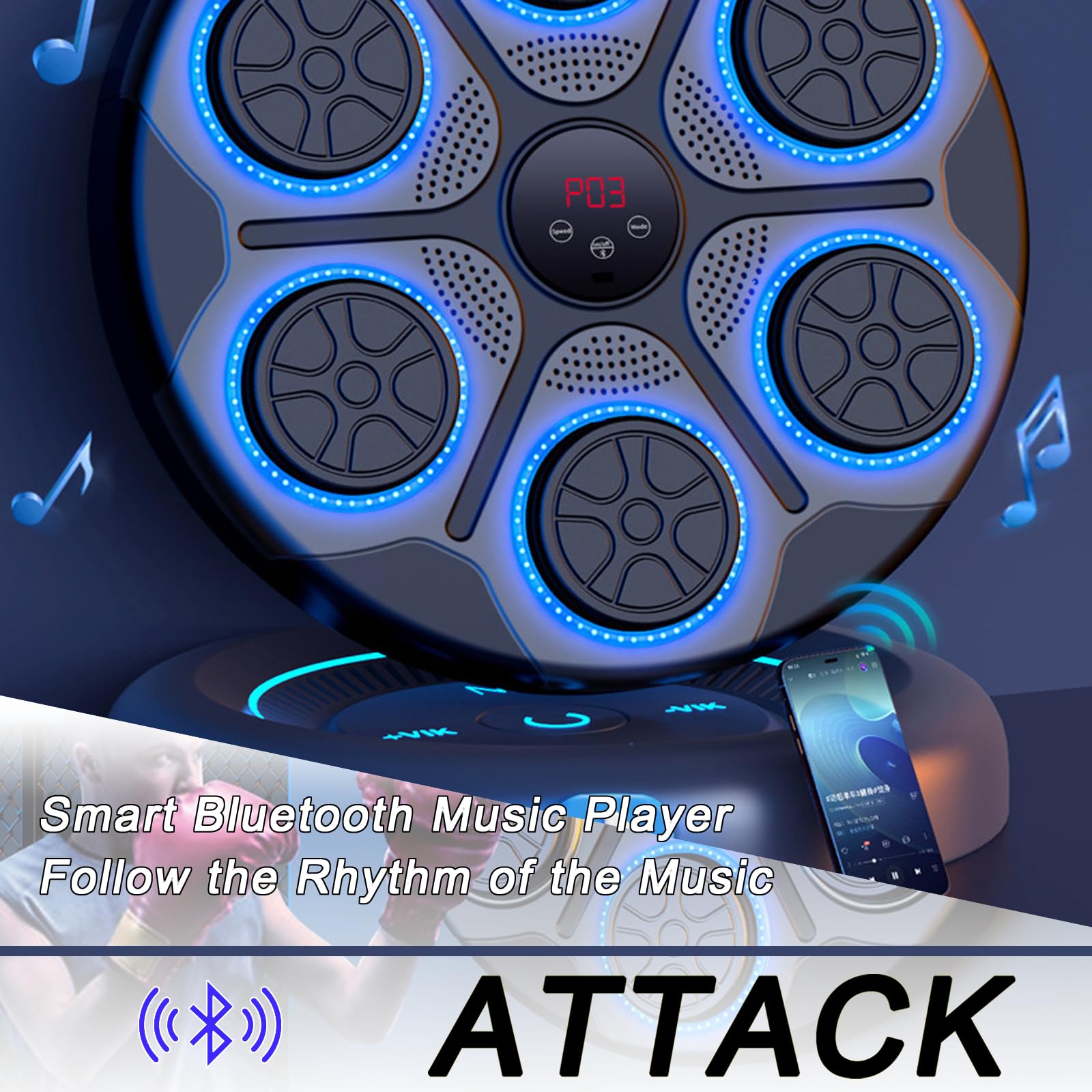 Muzyczna maszyna bokserska dla dorosłych i dzieci, montowany na ścianie cel bokserski, inteligentny odtwarzacz muzyczny Bluetooth, do użytku w pomieszczeniach, siłowni, sali bokserskiej