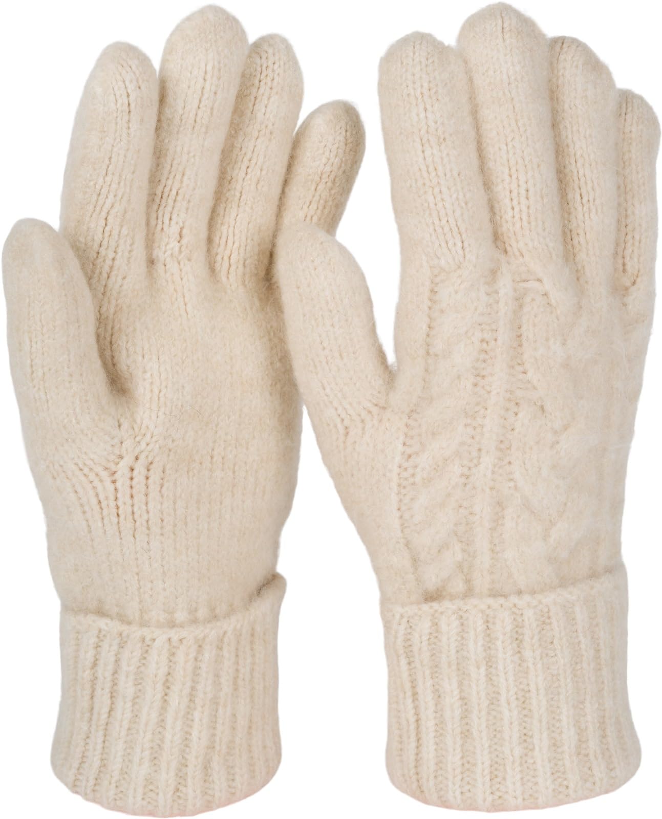 styleBREAKER Women's knitted gloves with cable knit pattern, warm winter finger gloves, versatile colours 09010051, Colour:Beige