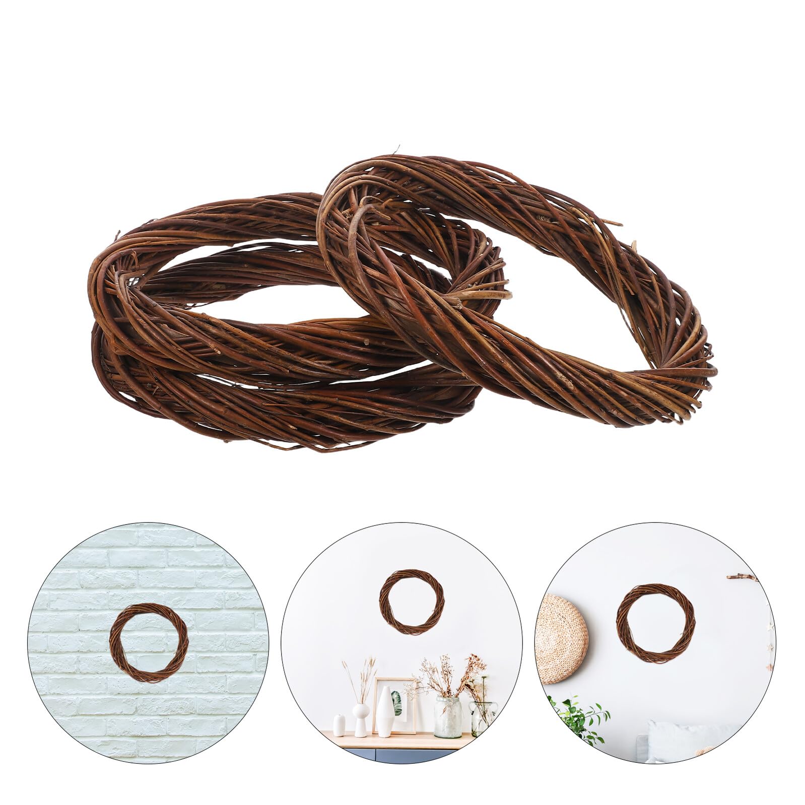 3 Stück Kleiner Weidenreben Rattan Kränze 30cm Rund Selbstgemacht Bastelkränze aus Natürlichem Rattan für Hochzeits und Partydekoration mit Langlebiger Verarbeitung