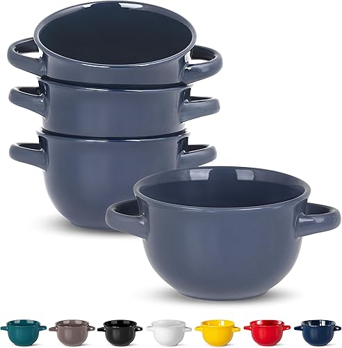 Miniatura 1 de Kook Crocks de sopa de cebolla francesa con asas, cuencos de cerámica, para arroz, postre, pasta, lavavajillas, microondas, horno y asado, juego de
