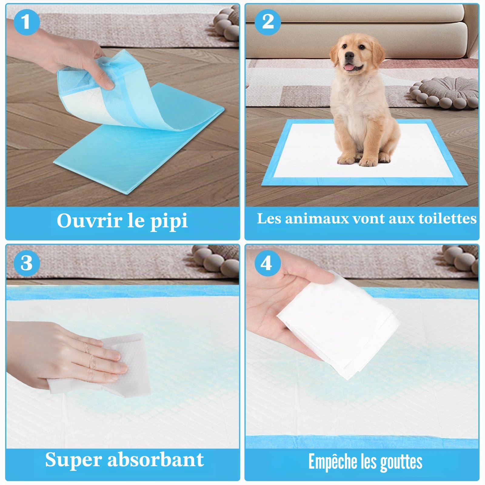 Alaise pour Chien 100 Pièces,60 x60cm Aleses Jetables pour Chien, 5 Couches Tapis Educateur Chiot, Tapis Hygiénique Absorbant, Anti-Fuite et Séchage Rapide