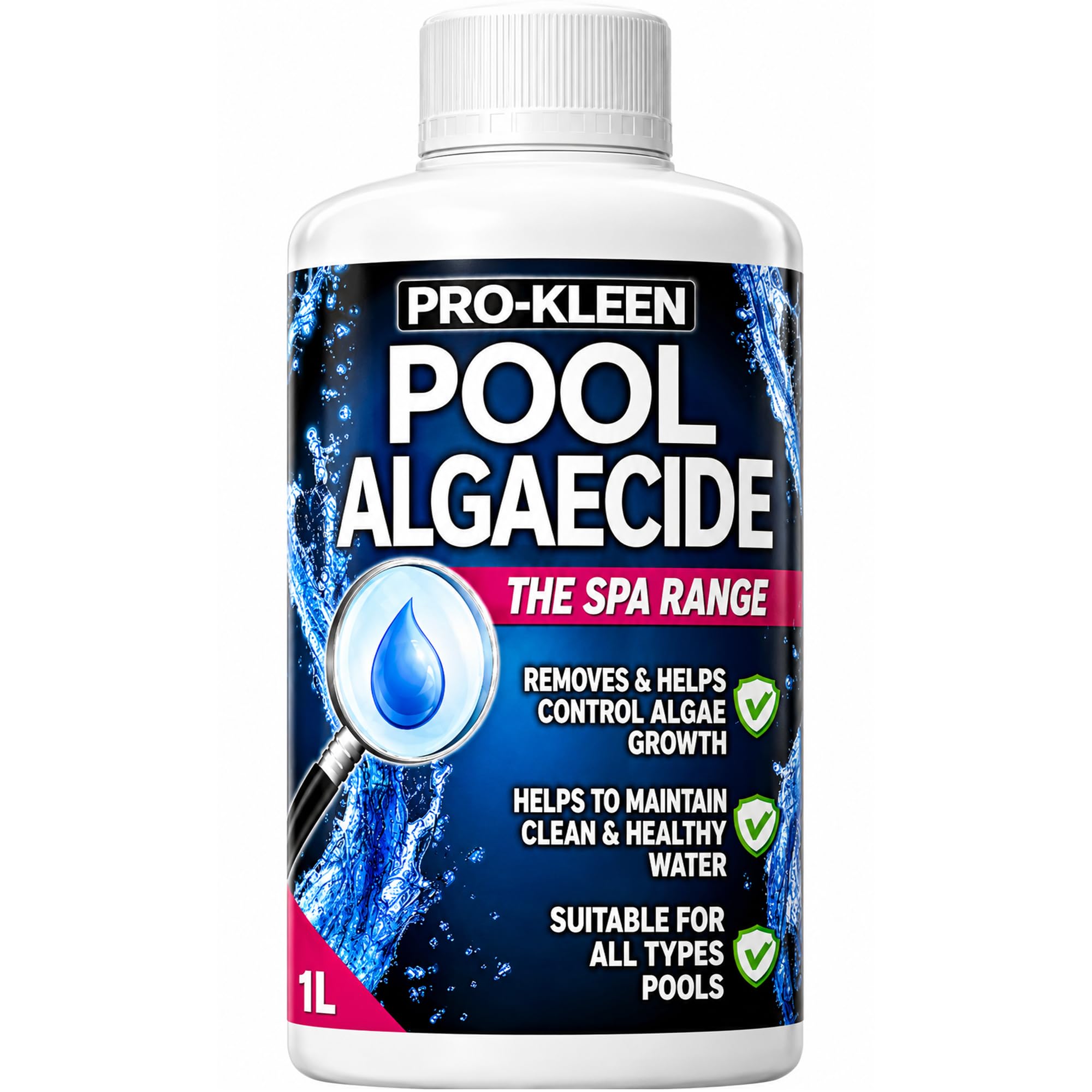 Pro-Kleen Pool Algaecide Algae Remover 1L and Cleaner for Swimming Pools and Hot Tubs Removes & Prevents Growth, Treatment, Long-Lasting Professional Formula For Clear Water