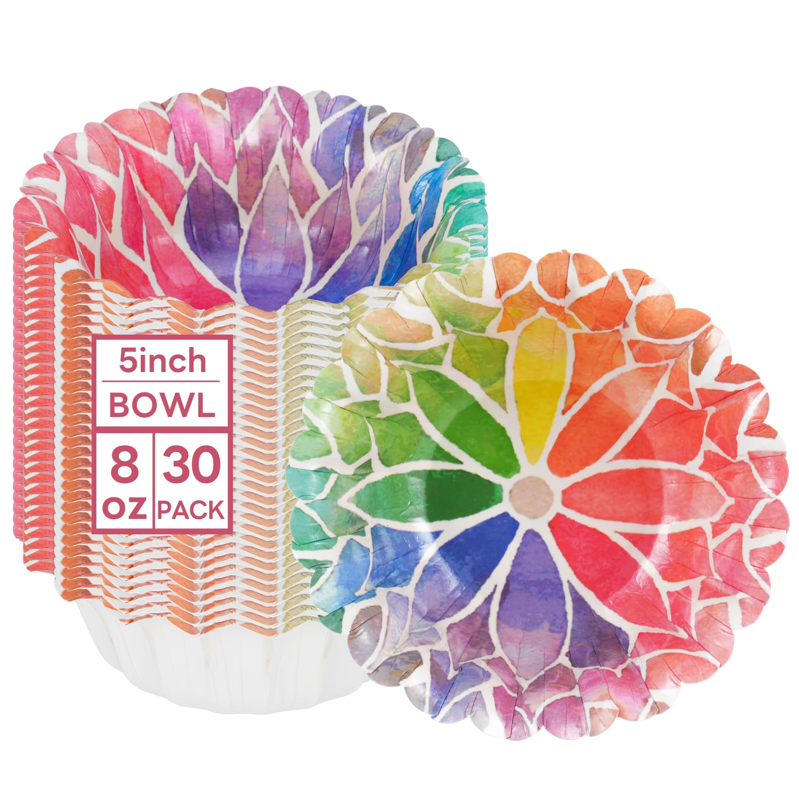 Cherrypick 30 Pack Paper Bowls, 8oz/240ml Small Disposable Bowls, Sturdy Leakproof Soup Bowls for Salad, Soup, Parties, Picnics, BBQ, Hot & Cold Food