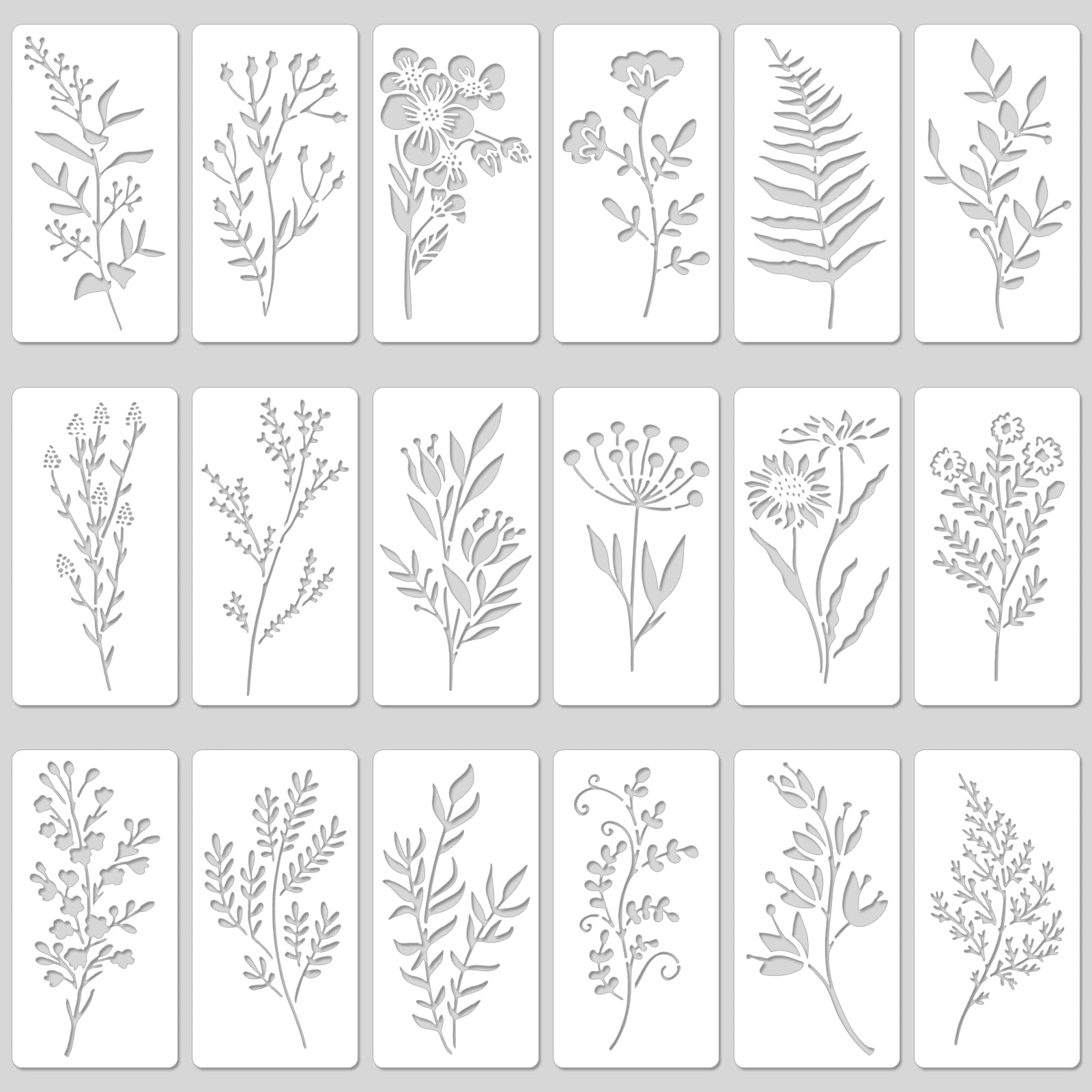 18 Sheet Flower Stencils for Painting, 5.9x2.95in Floral Stencils Reusable Leaf Vine Stencils Waterproof Wildflower Art Drawing Templates for DIY