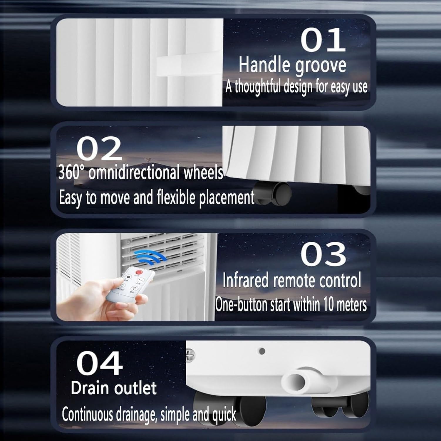 Aire Acondicionado Portátil Evaporativo con Ventilador y Modo Deshumidificador, Control Remoto y Temporizador 24 Horas para Habitaciones Grandes hasta 32 m², Style 2, 2pieces