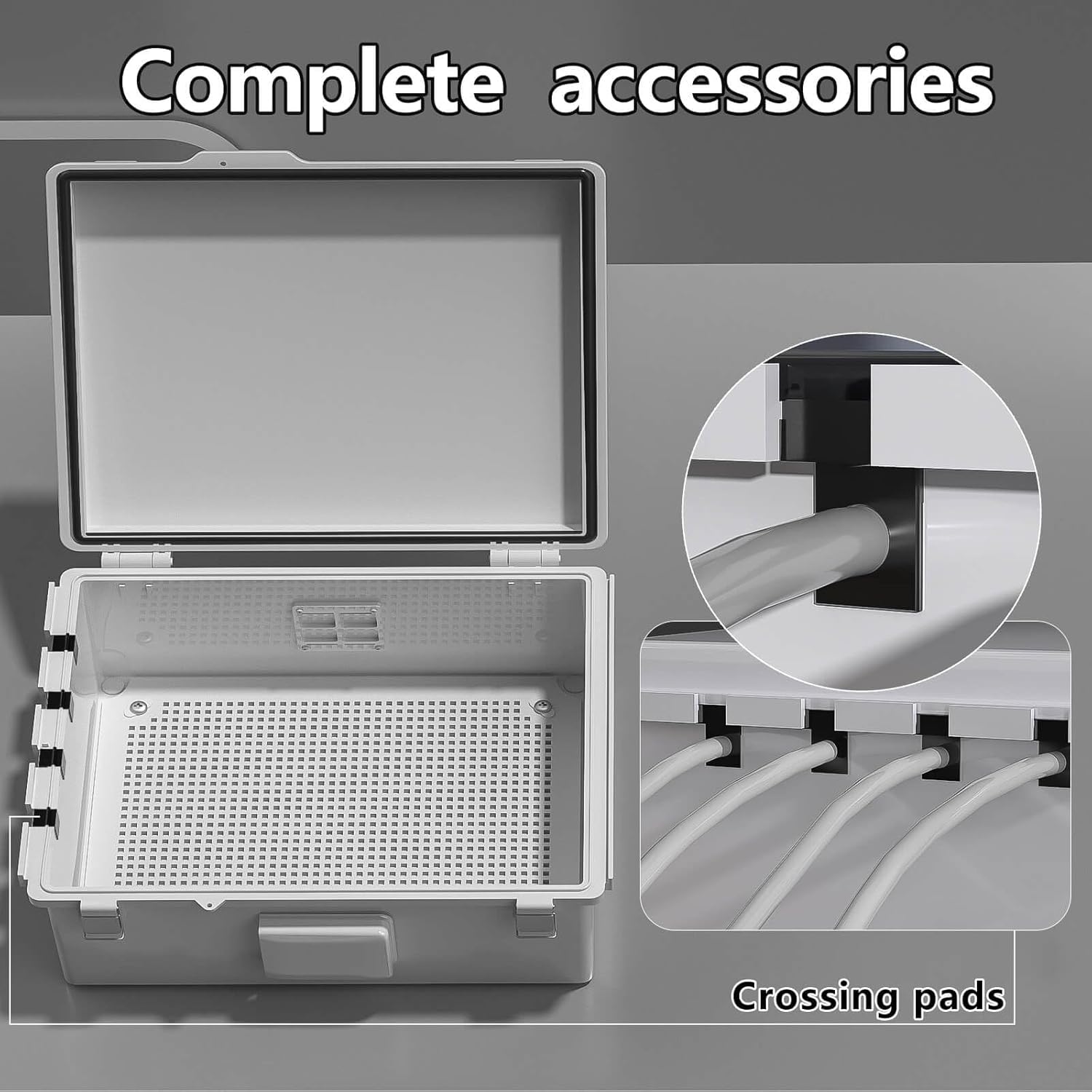 Electrical Junction Box, Ventilated Design, Cable Grommets, Indoor/Outdoor Use with Mounting Panel & Hinged Cover. Waterproof IP 65. (Grey Cover, 13.8"x9.7"x5.9") - Image 4