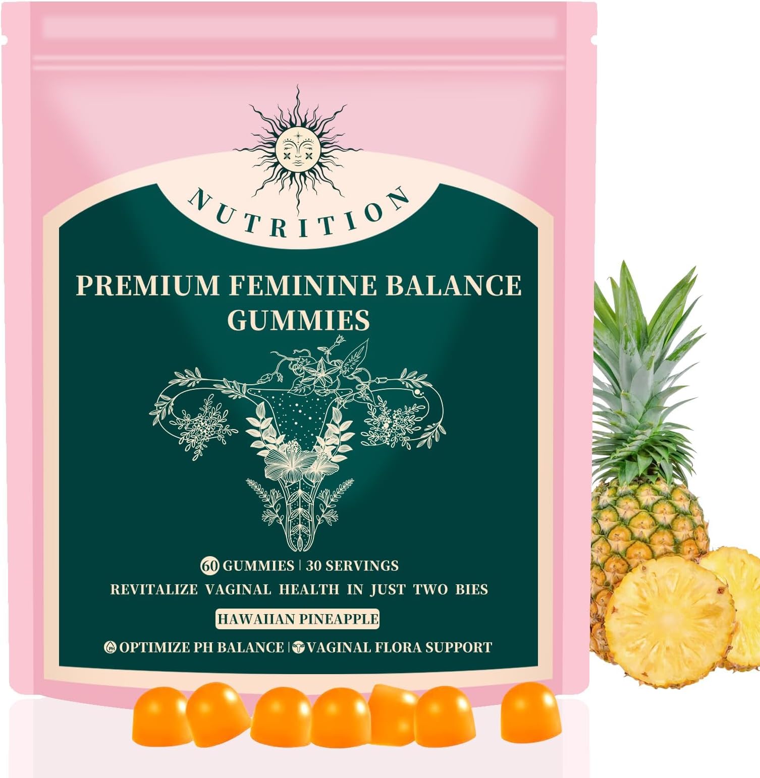 Vital Source Feminine Balance Gummies, Gluten-Free, Vegan, Hawaiian Pineapple Flavor, 60 Count