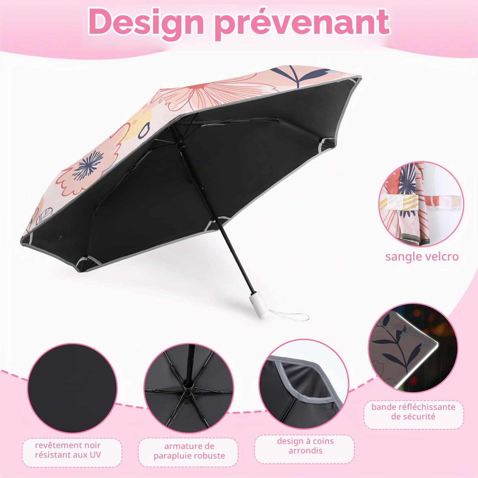 decalsweet Parapluie Pliant Enfant, Parapluie Compact Automatique | Anti-UV,Léger,Anti-Rebond,avec Bande Réfléchissante,Mini Parapluie de Voyage,Fille,Garçon,avec Housse,Portable,Robuste Stable