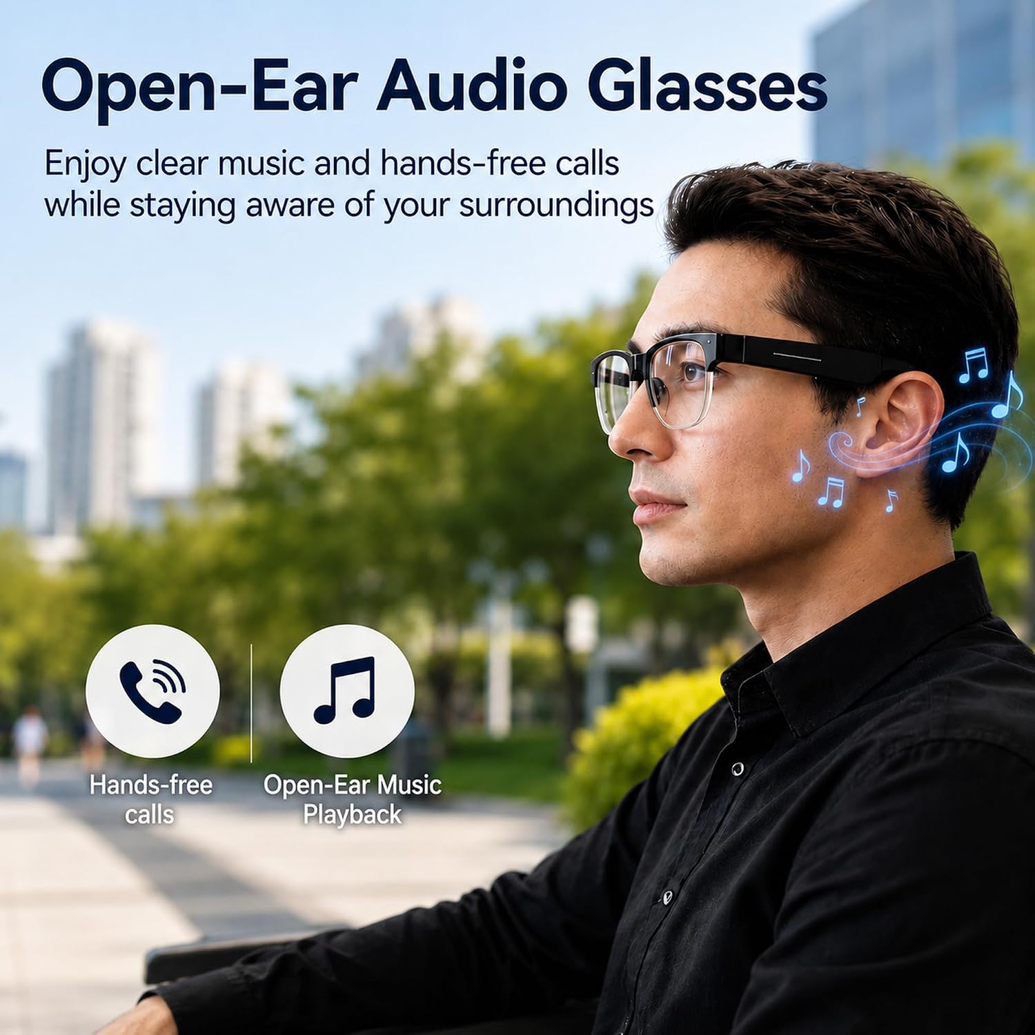Smart Glasses with Bluetooth Audio, Music, Hands-Free Calls（No AI）