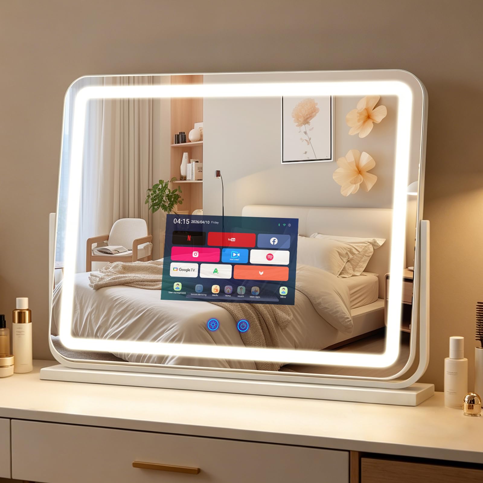 Photo 1 of 24"×20" Vanity Mirror with 10.1" Touchscreen TV, WiFi Makeup Mirror White