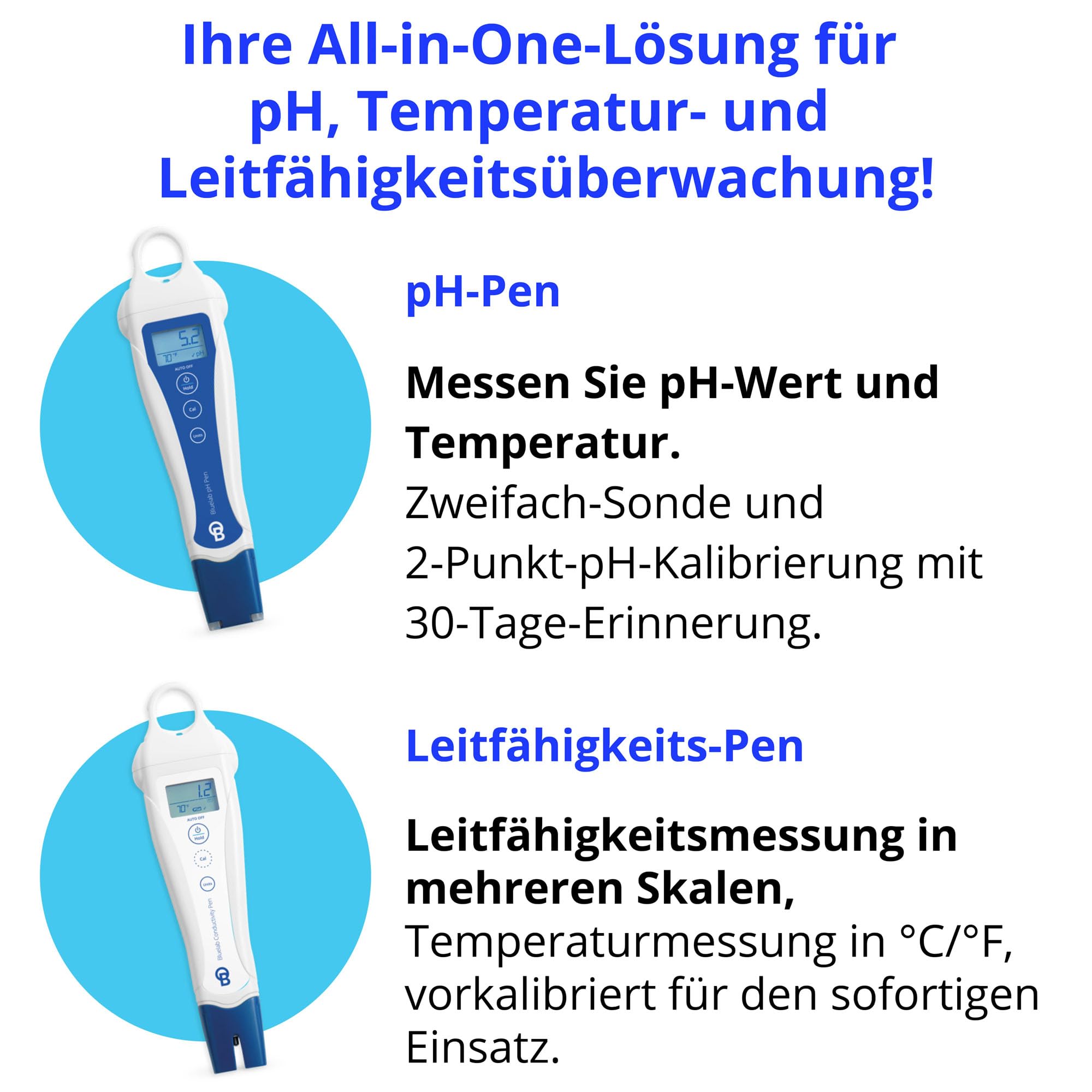 Bluelab PENSTP pH- und Leitfähigkeits-Starterpaket - Präzisions-Nährlösungsmanagement-Kit mit Temperaturmessung, wasserfeste Pens und Sondenpflege-Kit