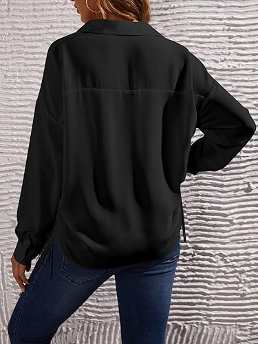 Miniatura 2 de OYOANGLE Blusa de maternidad para mujer, con bolsillo frontal, manga larga, dobladillo con cordón