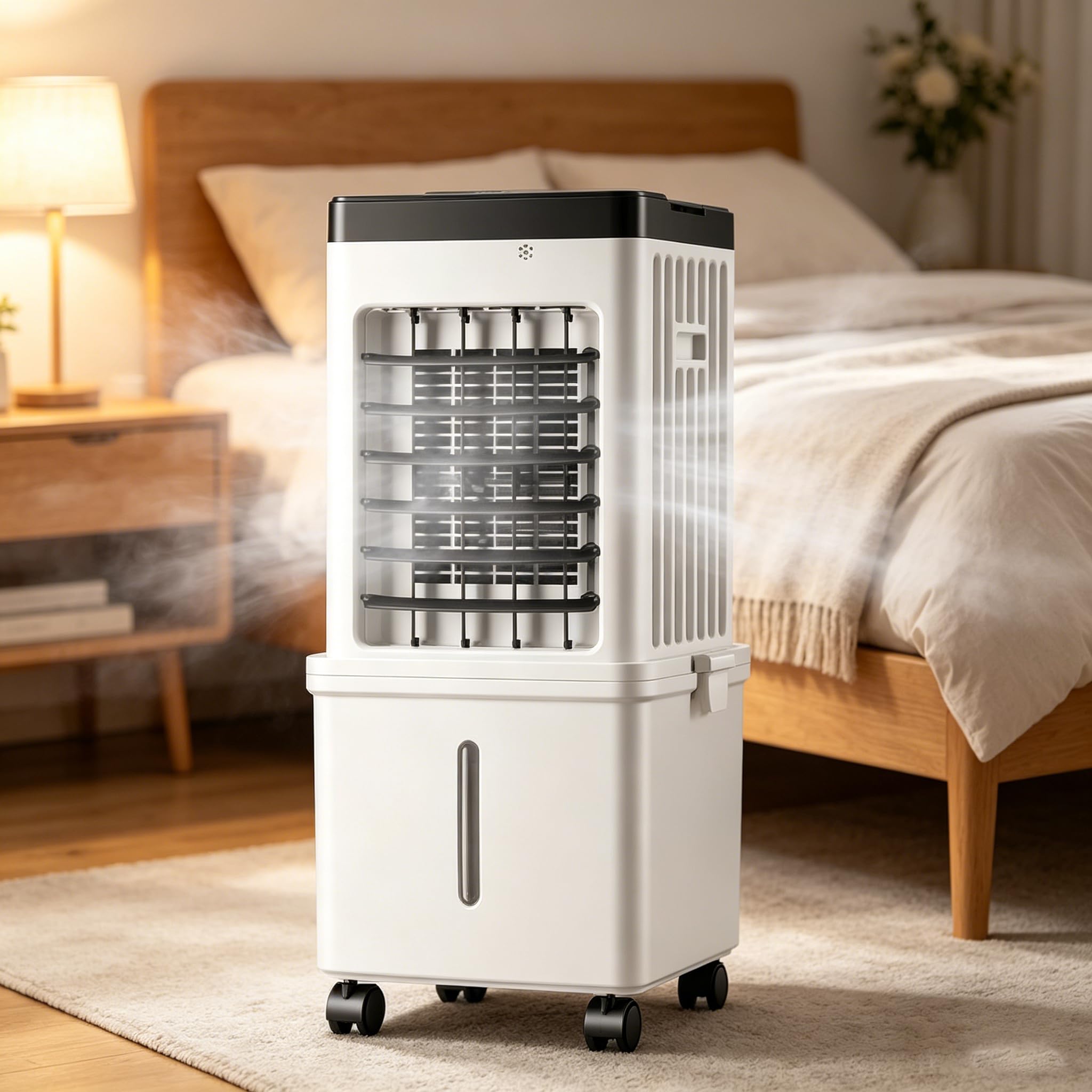 URJWAN Evaporative Air Cooler, 3 In 1 Swamp Cooler with 15L Water Tank,Foldable Design,90°Oscillation, 3Modes & 3 Speeds,7.5H Timer,Portable Air Conditioner RemoteControl