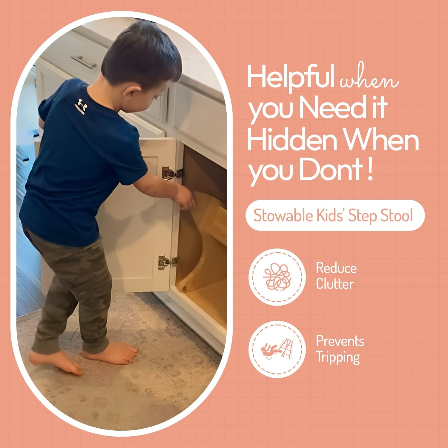 Hidden Helper Montessori Step Stool for Toddlers, Foldable Toddler Two Step Stool for Bathroom Sink & Kitchen Helper, Wooden Folding Stool for Kids Ages 2-5