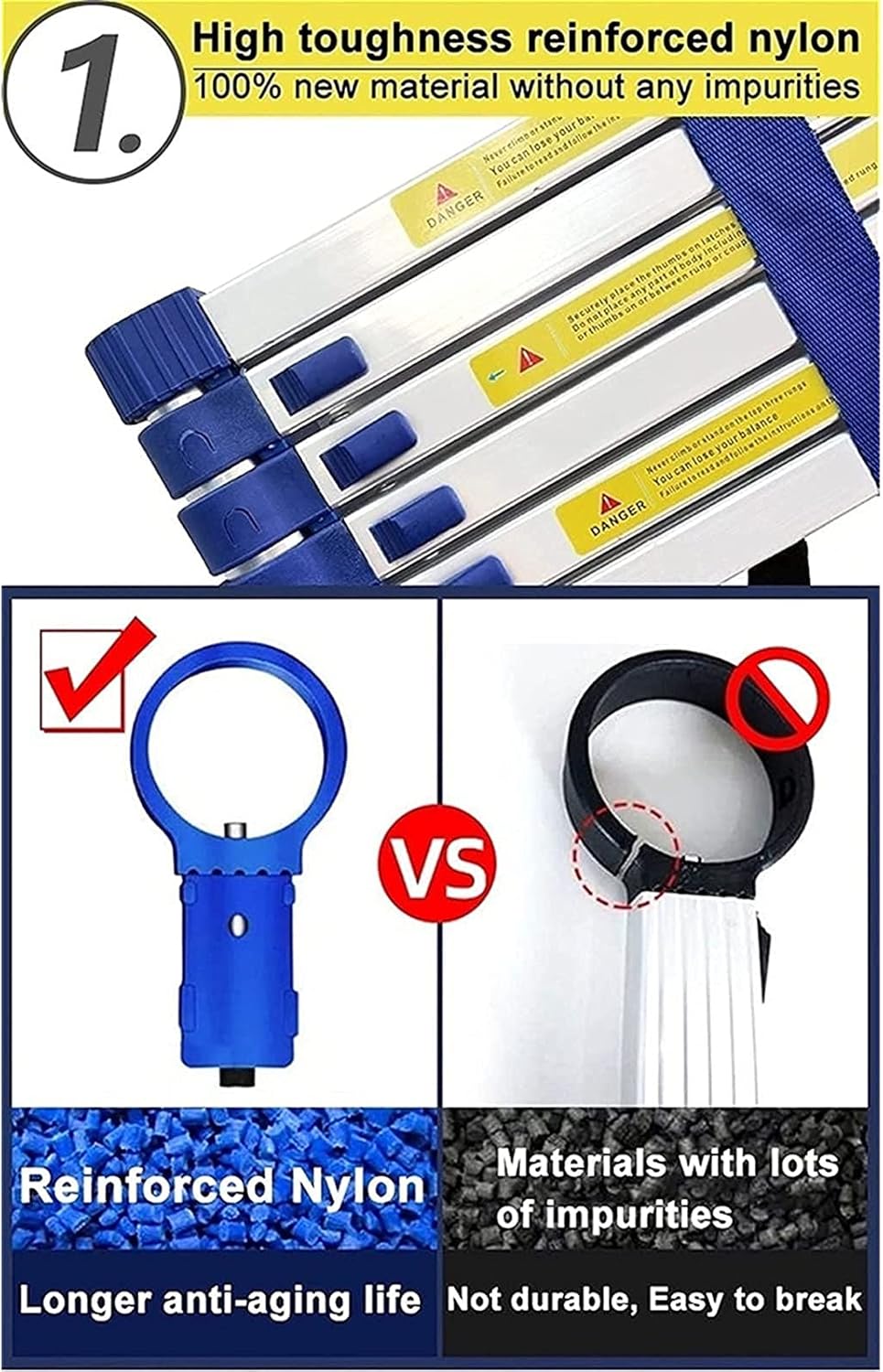 Ladders,Aluminum Extension Ladder 8M/7M/6M/5M/4M/3M/2M/1M Tall, Multi-Purposecopiladder,with Fixed Hook, Support Bar, Non-Slip Mat, for Home Rv Attic Work Outdoor Use, Load 150Kg/2.2M/7.2Ft