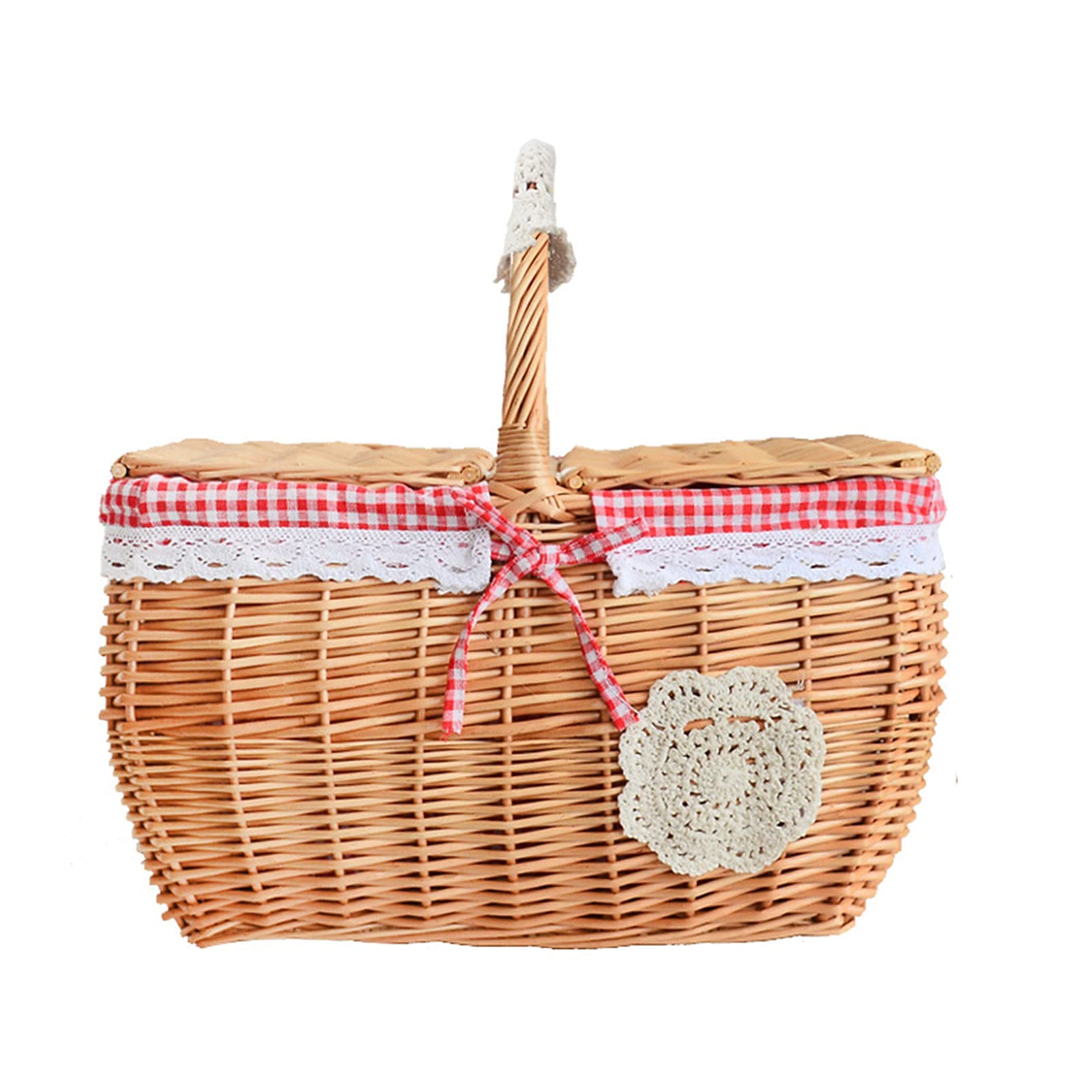 Picknickmand Kant Decor Grote Capaciteit Rieten Geweven Mand Fruit Ei Voedsel Mand met Handvat Deksel Camping Accessoires voor Outdoor Decor Picknickmand Kant Decor Grote Capaciteit Rieten Geweven Mand Fruit Ei Voedsel Mand met Handvat Deksel Camping Accessoires voor Outdoor Decor