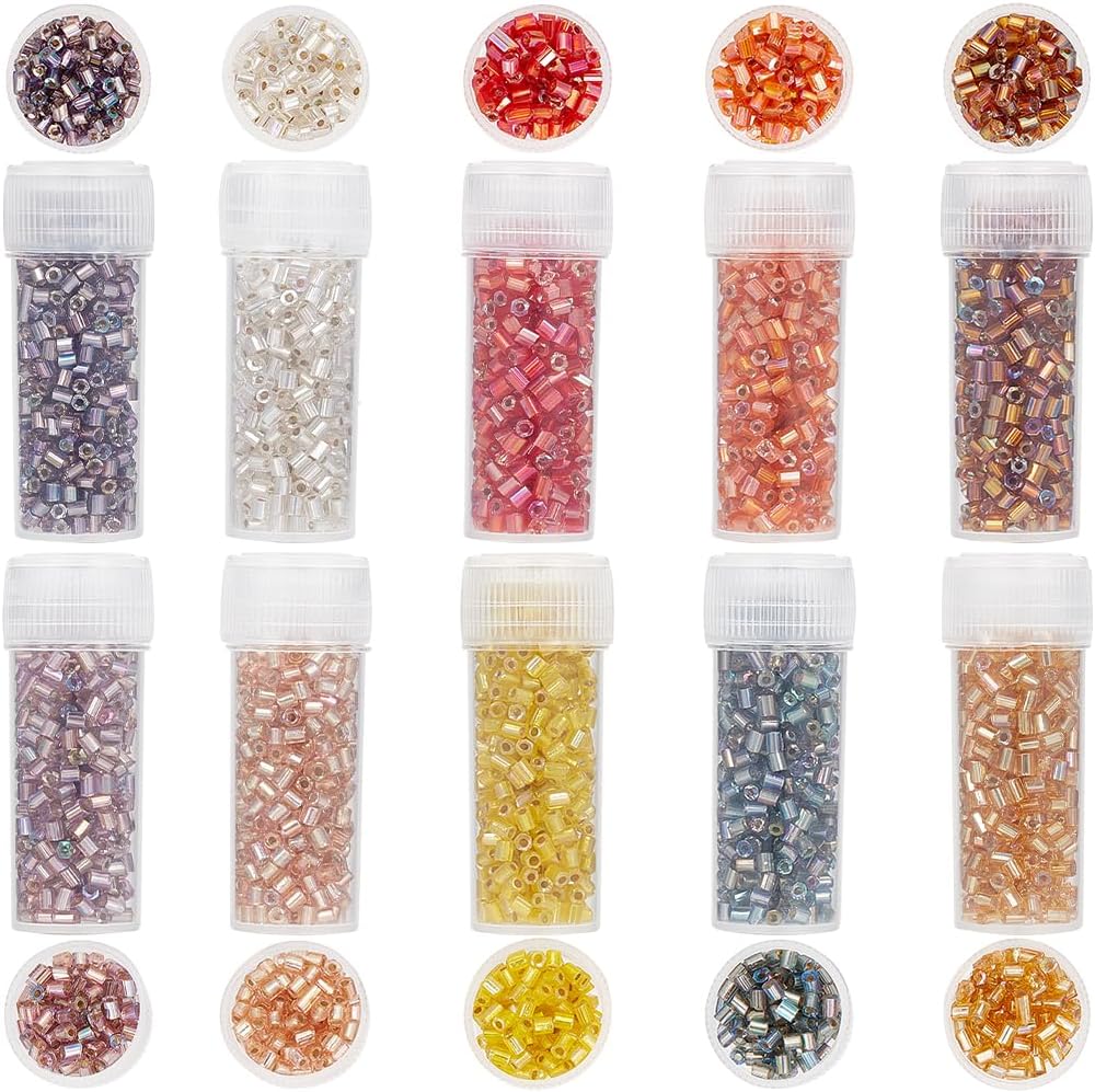 SUNNYCLUE 1 Box 100G 11/0 2mm Glass Seed Beads Two Cut Round Hole Glass Seed Bead Bulk Hexagon Silver Lined Tiny Spacers for Jewelry Making DIY Friendship Bracelets Necklace