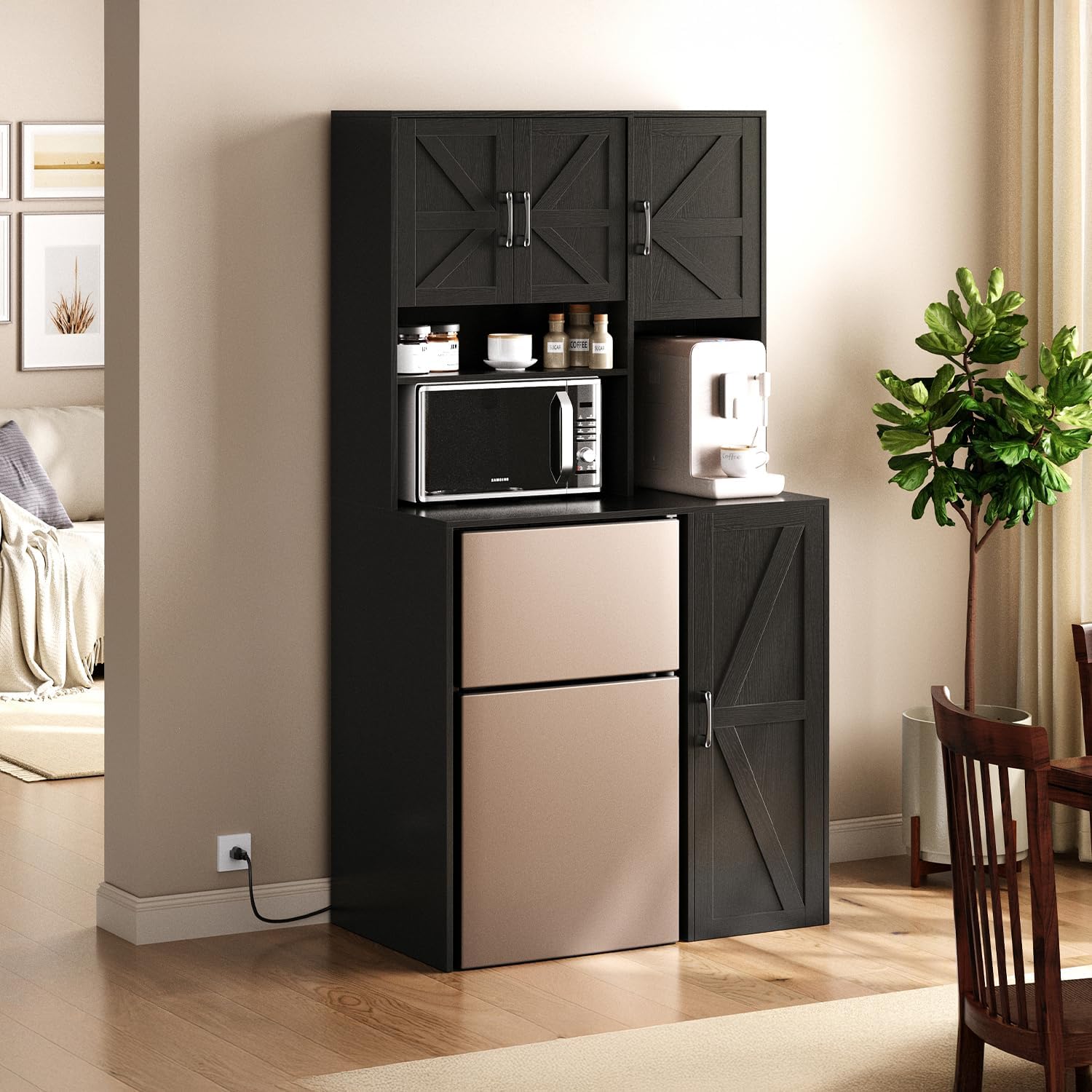 Mini Fridge Cabinet with Storage, Coffee Bar Cabinet with Mini Fridge Space and Outlet, Wine Bar Stand with Microwave Shelf, Beverage Station for Kitchen, Dorm, Office Black KH02MRB Mini Fridge Cabinet with Storage, Coffee Bar Cabinet with Mini Fridge Space and Outlet, Wine Bar Stand with Microwave Shelf, Beverage Station for Kitchen, Dorm, Office Black KH02MRB