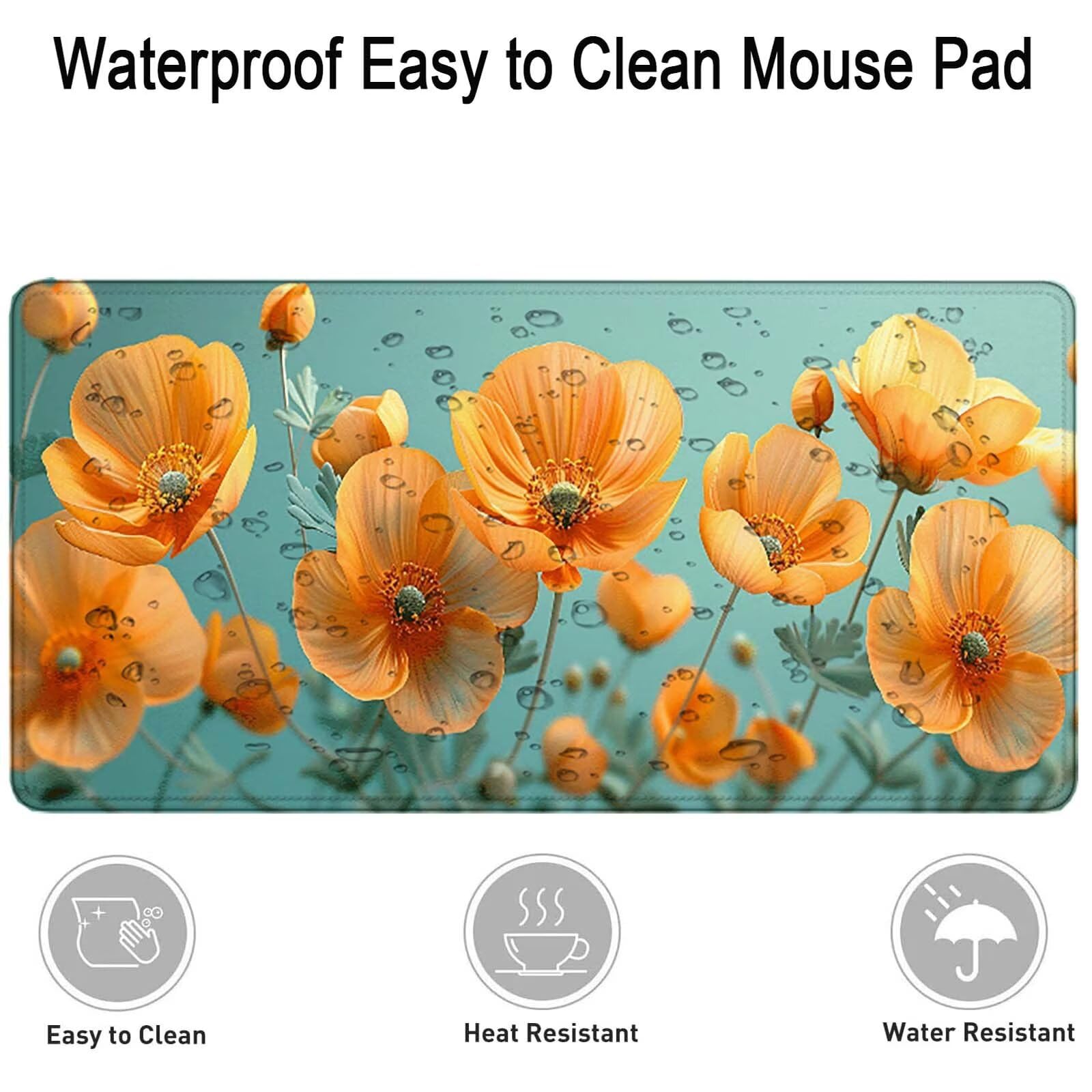 Amarillo Alfombrilla Ratón Flor Alfombrilla Gaming XXL 1500 x 800mm, Impermeable Mouse Pad con Bordes Cosidos Tapete Escritorio con Base de Goma Antideslizante para Gaming, Oficina -zzg2505L3NZE
