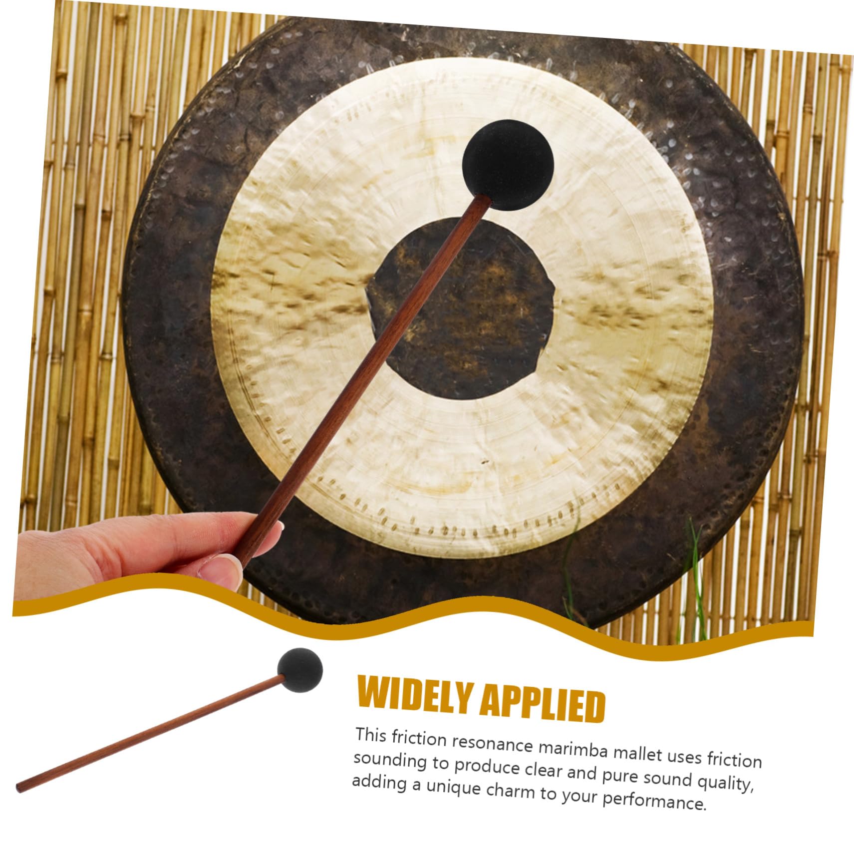 Hemobllo Mazza per Gong con Impugnatura in Legno e Testa in Silicone Nero, Effetto Suono Balena per Insegnamento Musicale e Occasioni Musicali