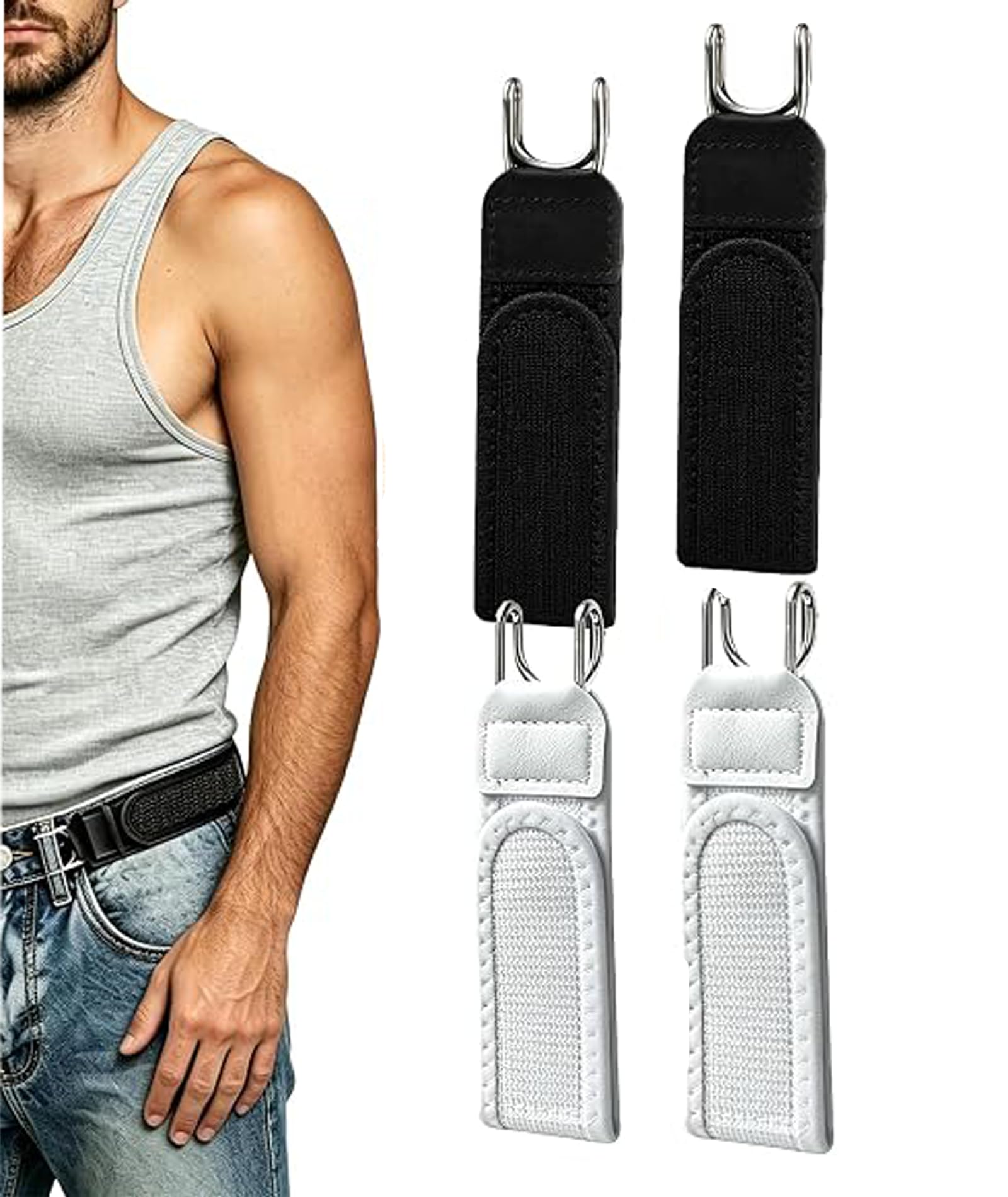 Buckle Free Belt For Men, 4 Pack Buckleless Elastic Belt With Metal Hook, Stretch No Buckle Closure Belt, Black & White Tactical Side Belt For Jeans, Unisex Adjustable Belt For Loose Trousers-image-25