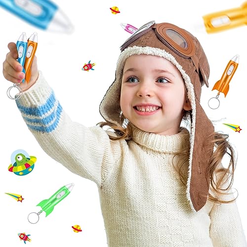 Miniatura 6 de Llavero de linterna de helicóptero linterna LED con temática del espacio exterior helicóptero llavero de fiesta de astronauta 24 piezas