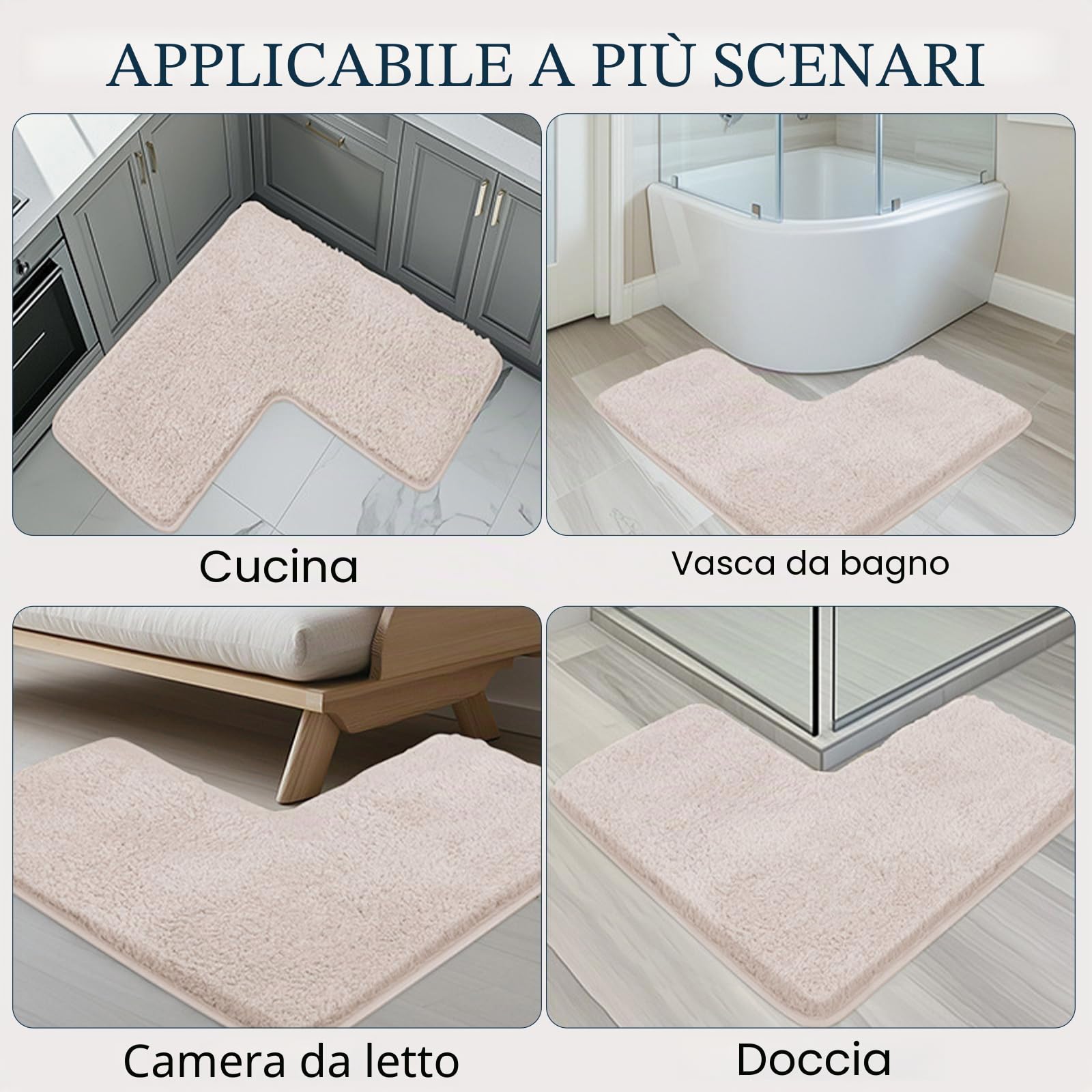 CECOMBINE Tappetino da bagno a forma di L, tappetino da doccia angolare in microfibra, antiscivolo, assorbente, con fondo antiscivolo, dimensioni interne 80 x 80 cm, tappeto per bagno, vasche, casa