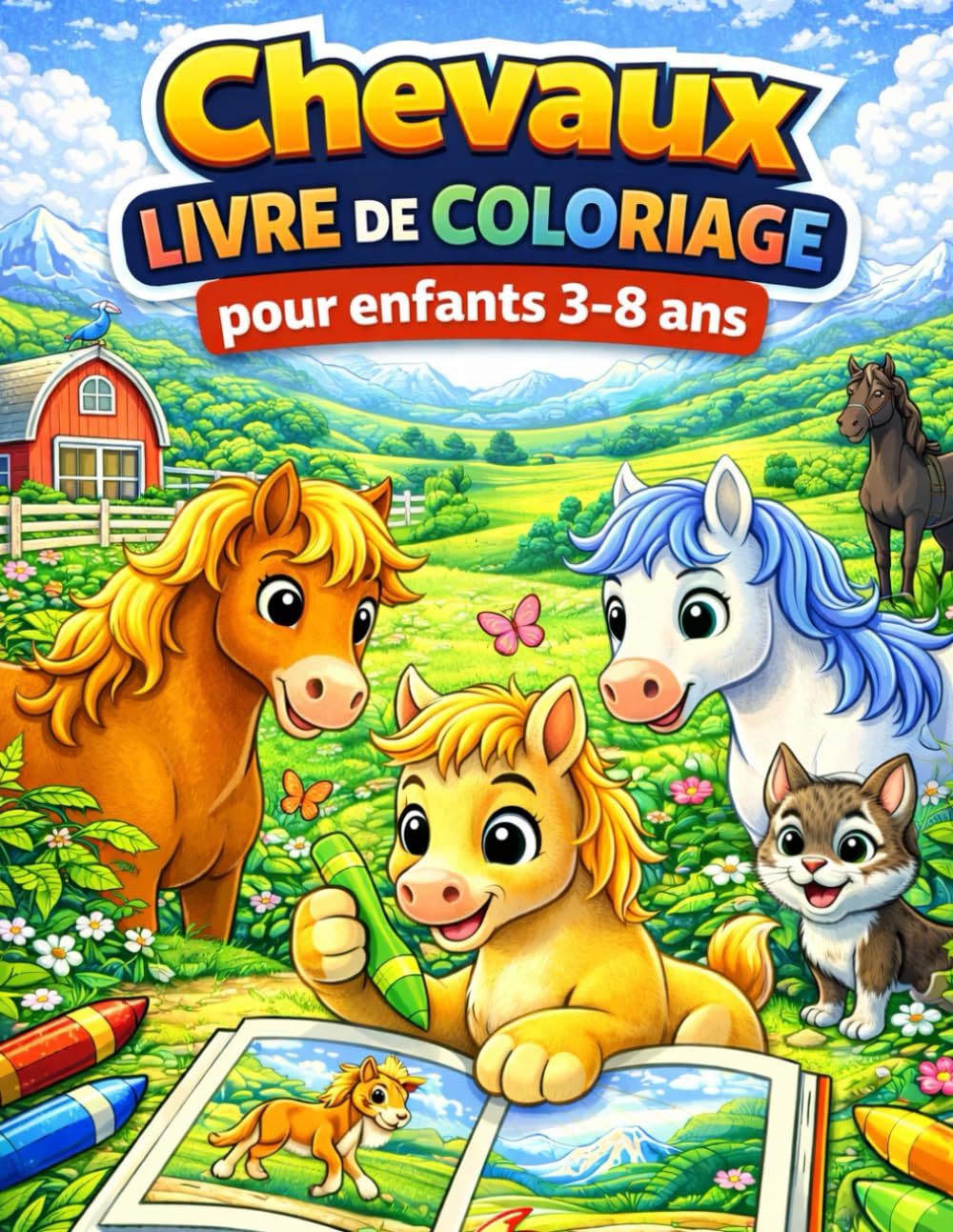 Chevaux – Livre de Coloriage pour Enfants 3–8 Ans: Dessins de chevaux mignons et amusants | Pages à colorier créatives et relaxantes pour enfants