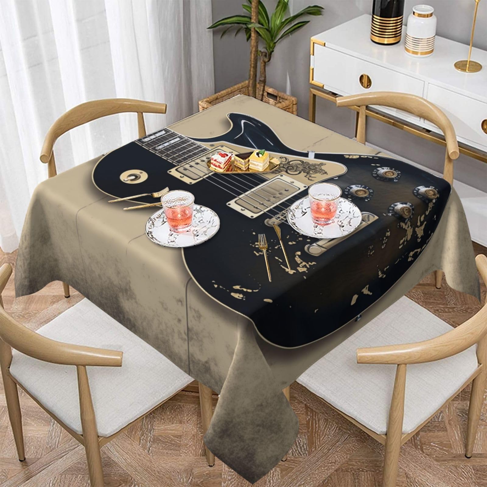 WPKJU Musical Guitar Printed Square Tablecloth 54x54 inch Water Resistant Table Cover Washable Rectangle Table Cloth for Dining Tables