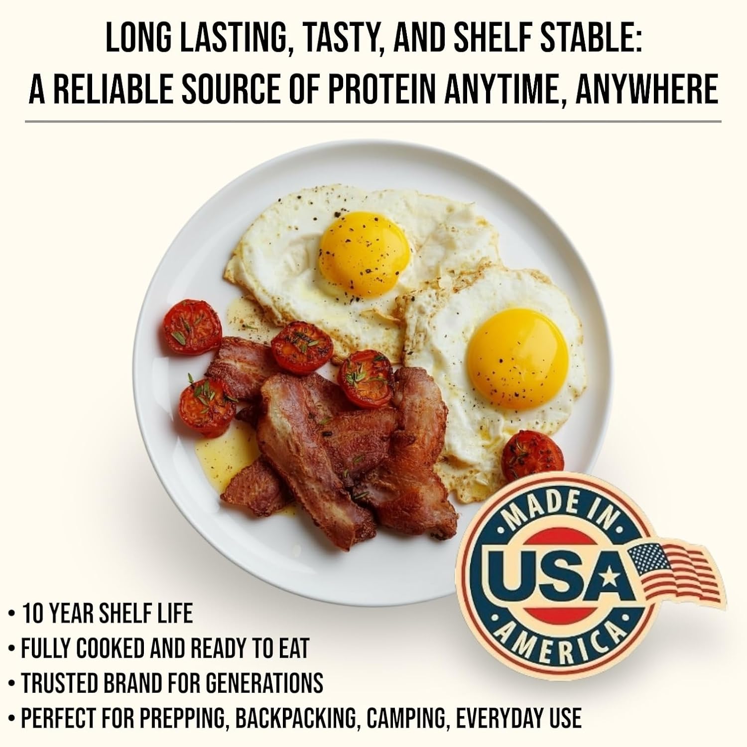 Yoder's Canned Fully Cooked Bacon Long-Term Storage – Shelf Stable Meat – Ready to Eat Emergency Food Supply – 10-Year Shelf Life – Precooked Bacon, 60–70 Slices per 12 oz Can, Single Can