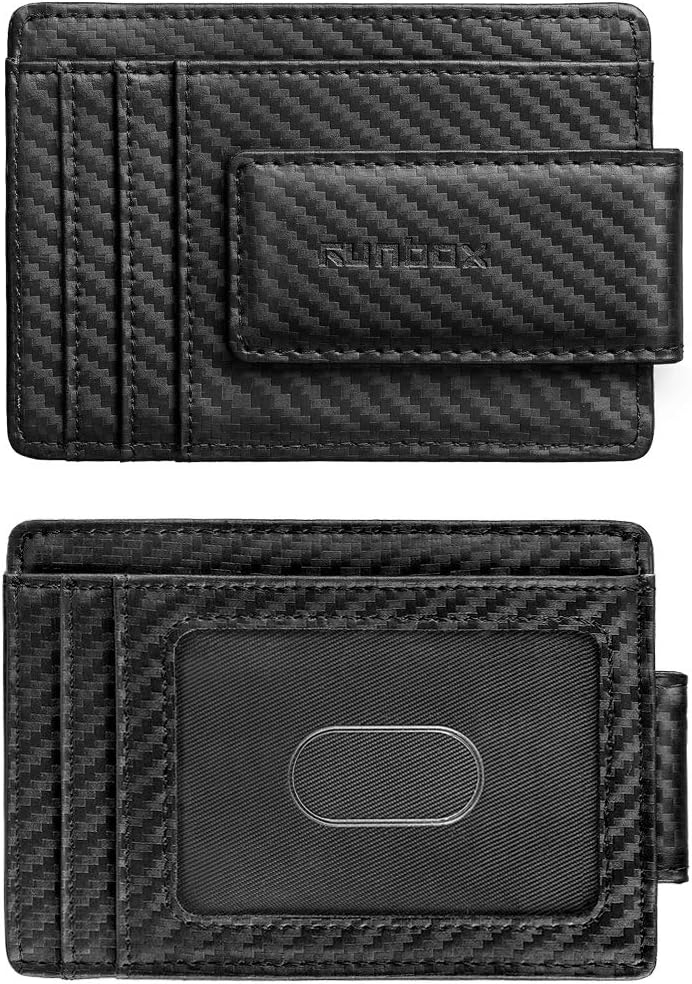 RUNBOX Magnetic Money Clip Wallet with Slim Minimalist RFID Blocking & Genuine Leather for Men (cb black)