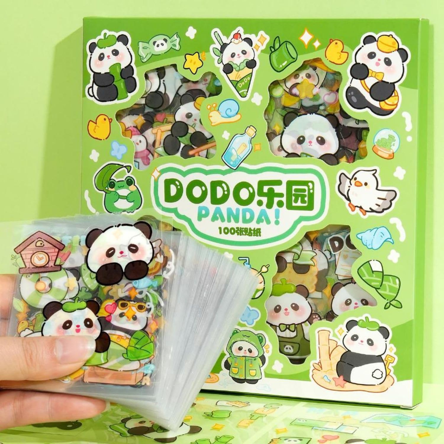 FunBlast Panda Theme PET Stickers, Kawaii Sticker – 100 Sheets; 500+ Pcs Aesthetic Sticker, Japanese Style Craft Stickers, Self-Adhesive Sticker’s Set - Multicolor (E)-image-12