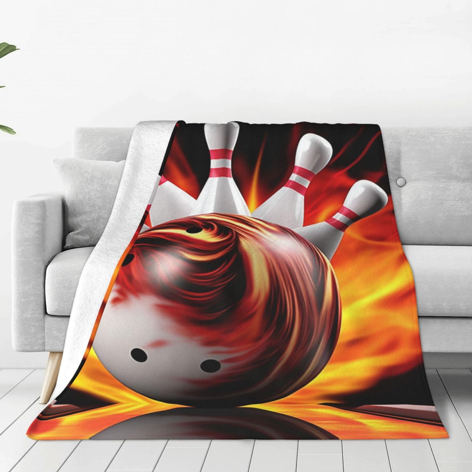 Couverture en flanelle légère jeté de lit plaid polaire chaud motif bowling 152x127 cm