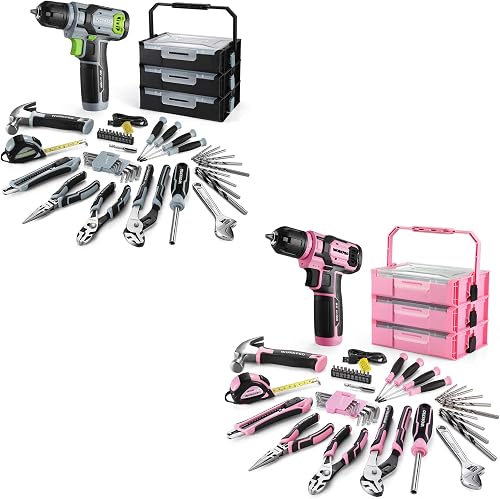 43PCS Cordless Drill Driver with 8V Lithium - Pink & WORKPRO 43PCS Cordless Drill Driver with 8V Lithium - Green