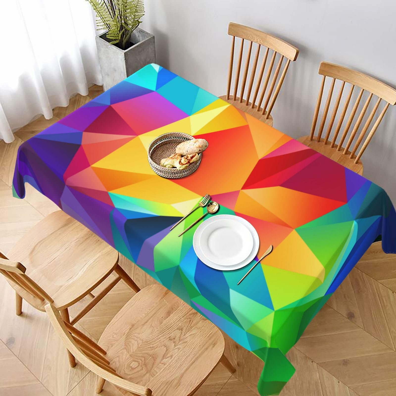 BNVSADC Rainbow Geometric Printed Rectangle Tablecloth 228x152 CM, Water Resistant Polyester Table Cloth Decorative Fabric Table Covers for Kitchen Dining Table Parties Camping