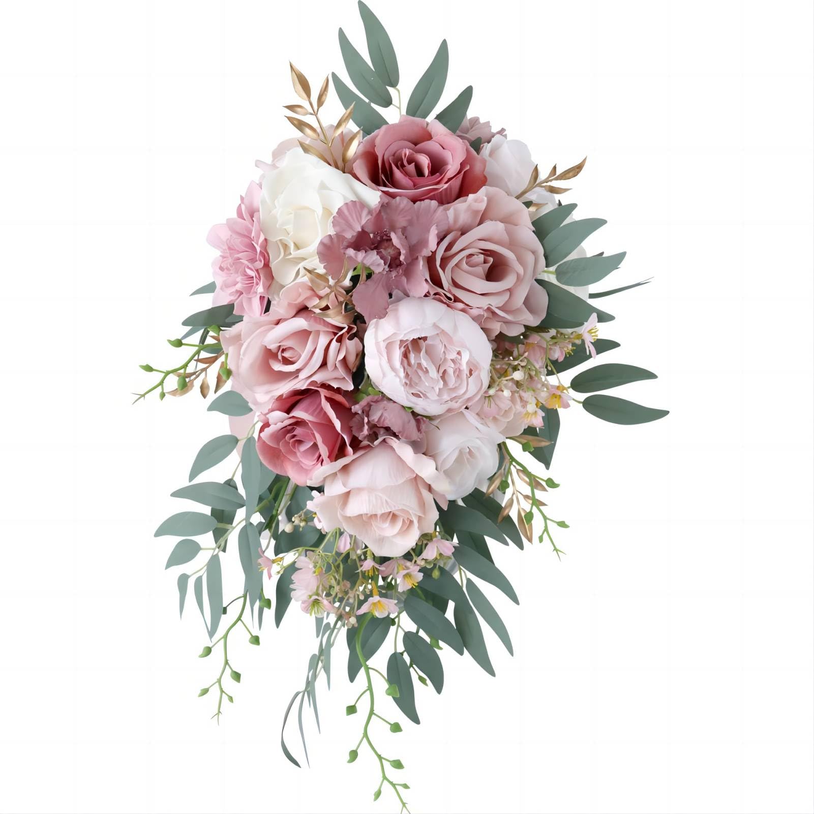 CHAKEUZND Artificial Holding Flowers Bouquets, Romantic Pink Rose Wedding Bouquet For Bride, Holding Flowers Bouquet Tossing Bouquets For Wedding Bridal Shower