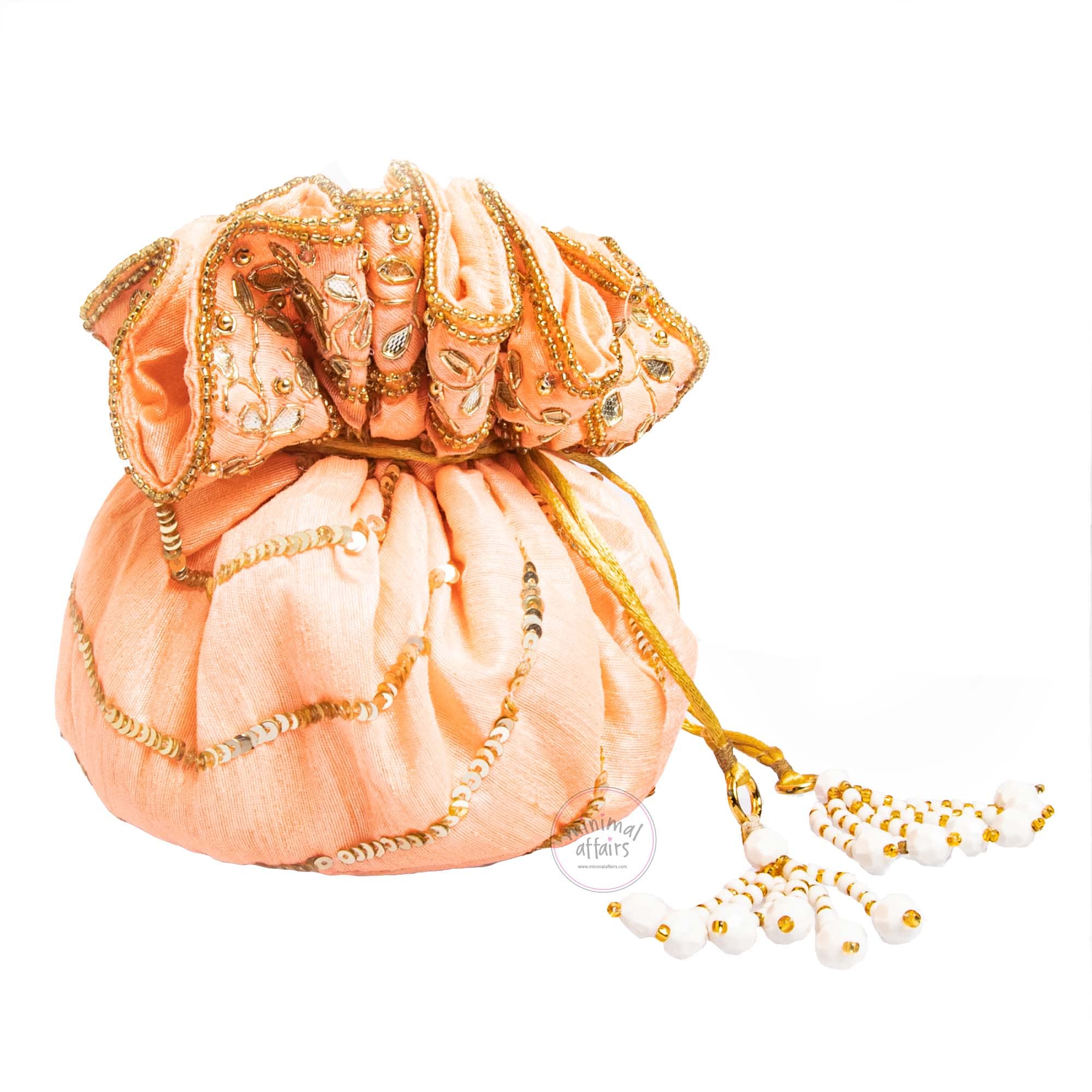 minimal affairs Stylish Royal Ethnic Potli For Womens for Wedding, Sangeet, Party and other ocassion (1 Pcs Set, Peach) (B0B756B82Q) Amazon Price History, Amazon Price Tracker